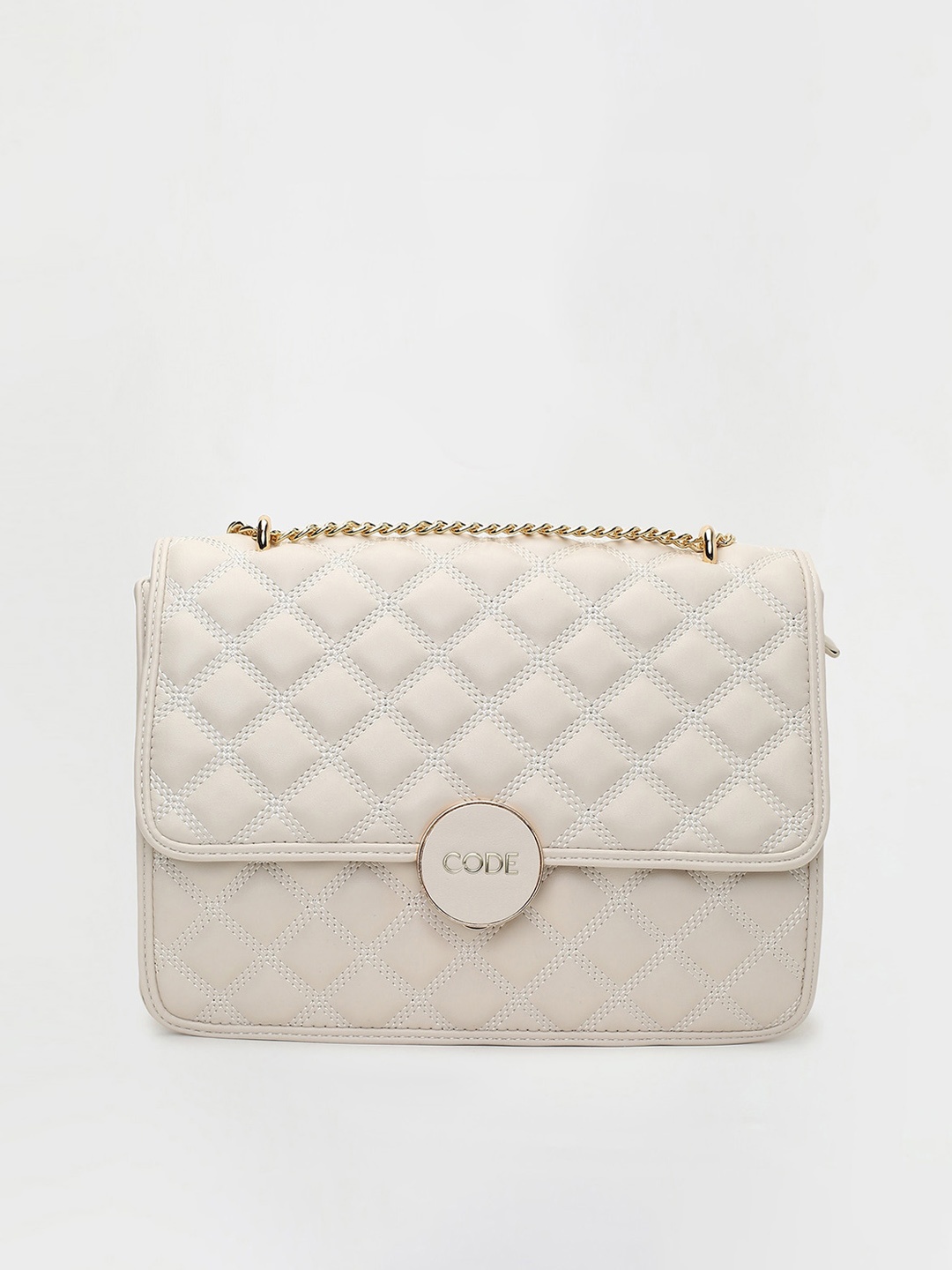 

CODE by Lifestyle Textured Quilted Structured Sling Bag, Beige
