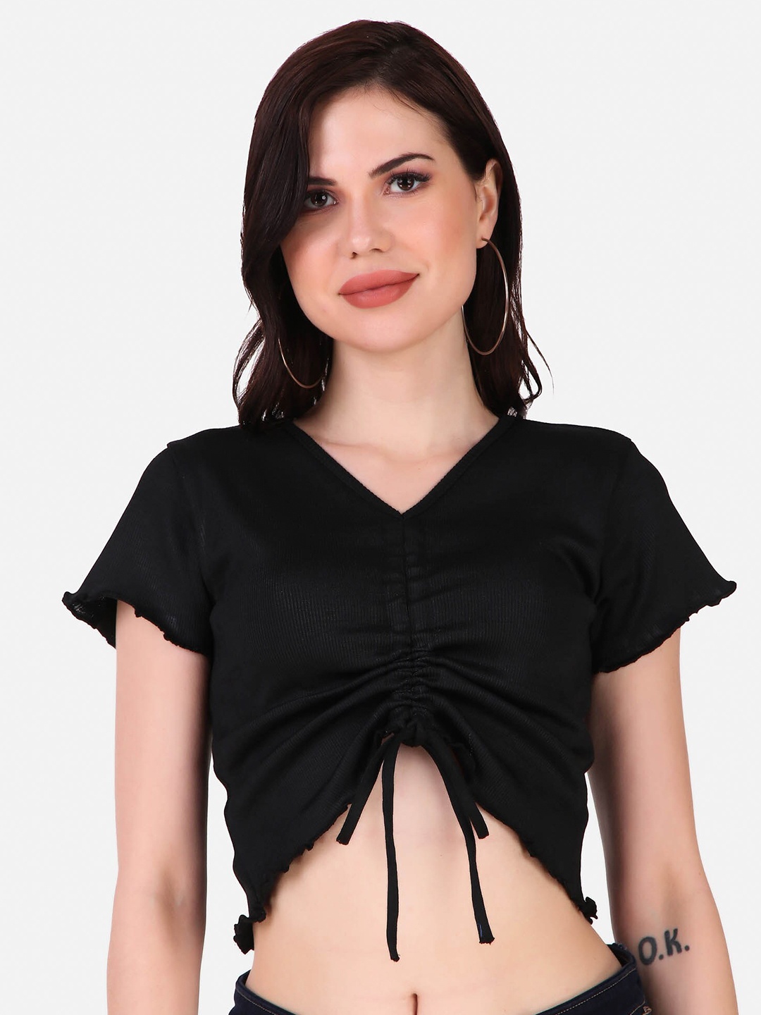 

TRENDY RABBIT Cotton Fitted Crop Top, Black