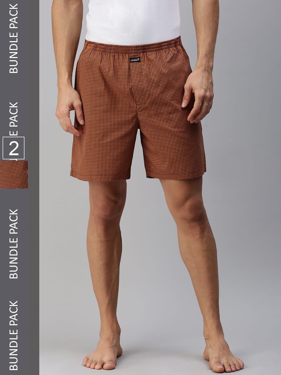 

Ramraj Men Plus Size Pack Of 2 Checked Cotton Boxers, Orange