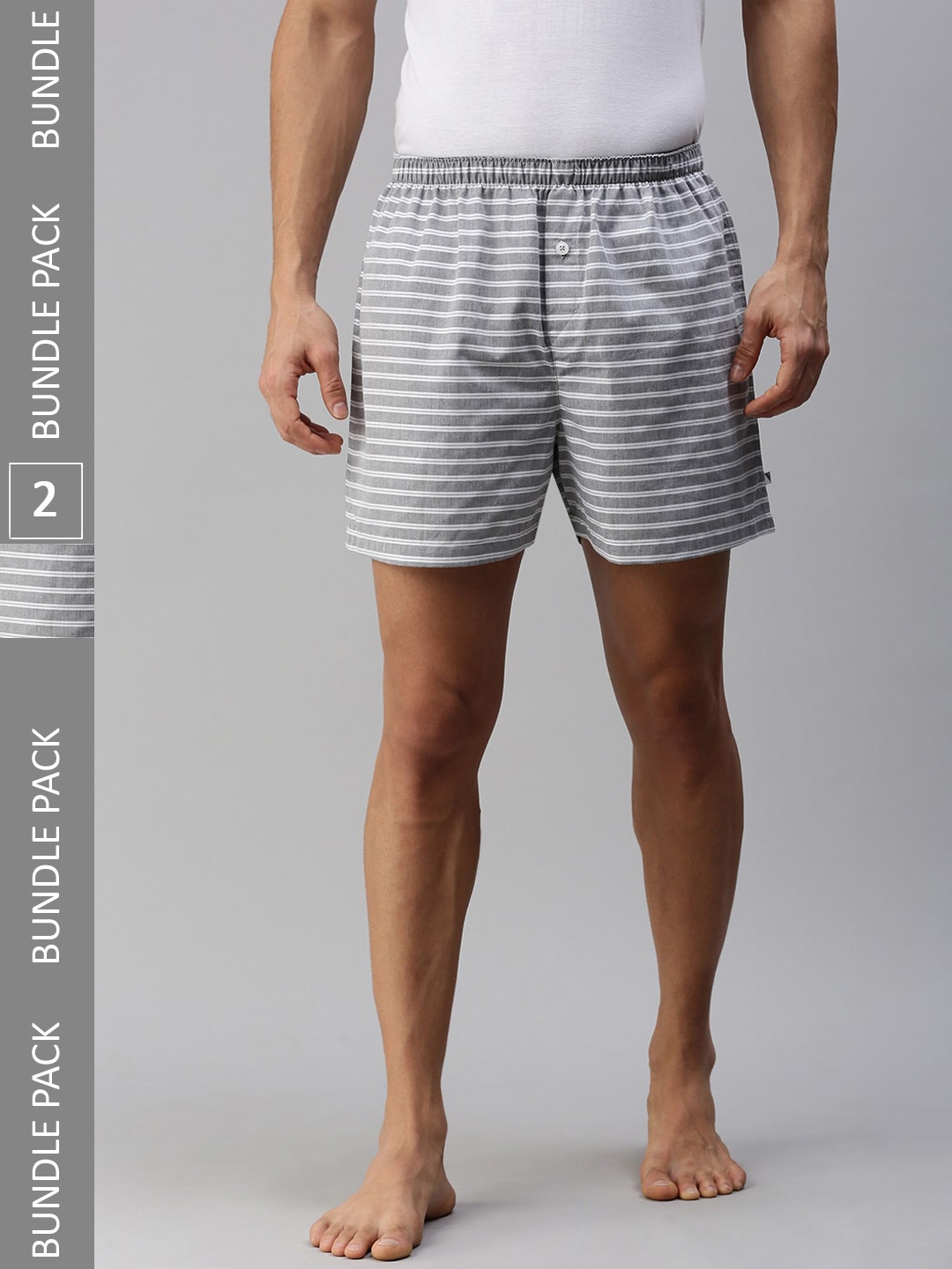 

Ramraj Men Plus Size Pack Of 2 Striped Cotton Boxers, Grey