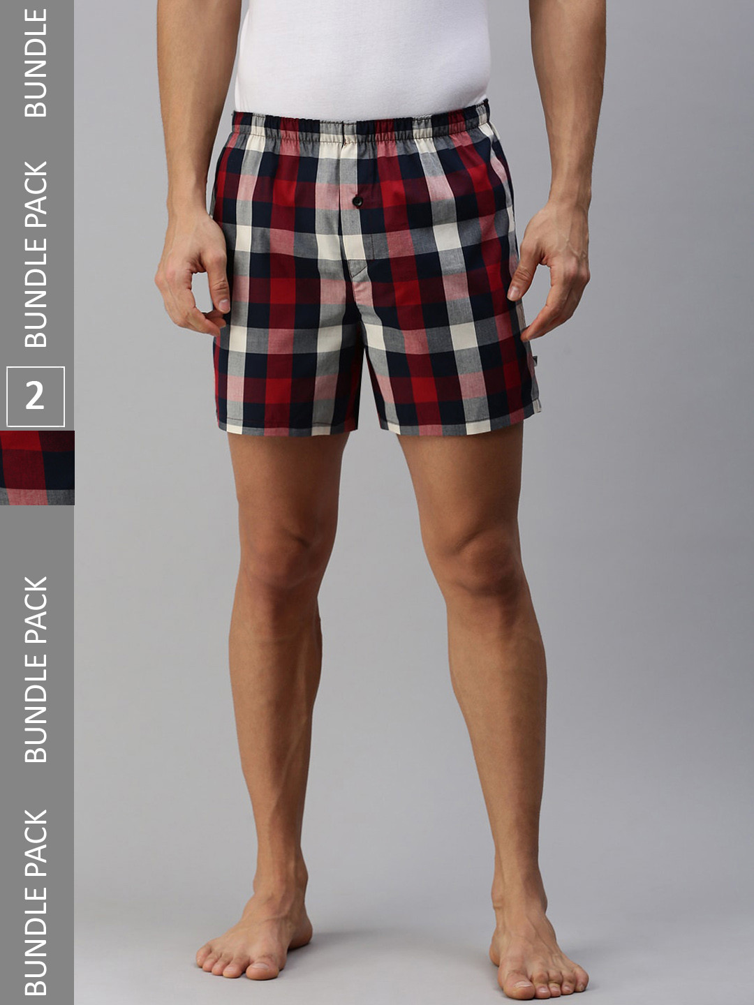 

Ramraj Men Plus Size Pack Of 2 Checked Cotton Boxers, Red