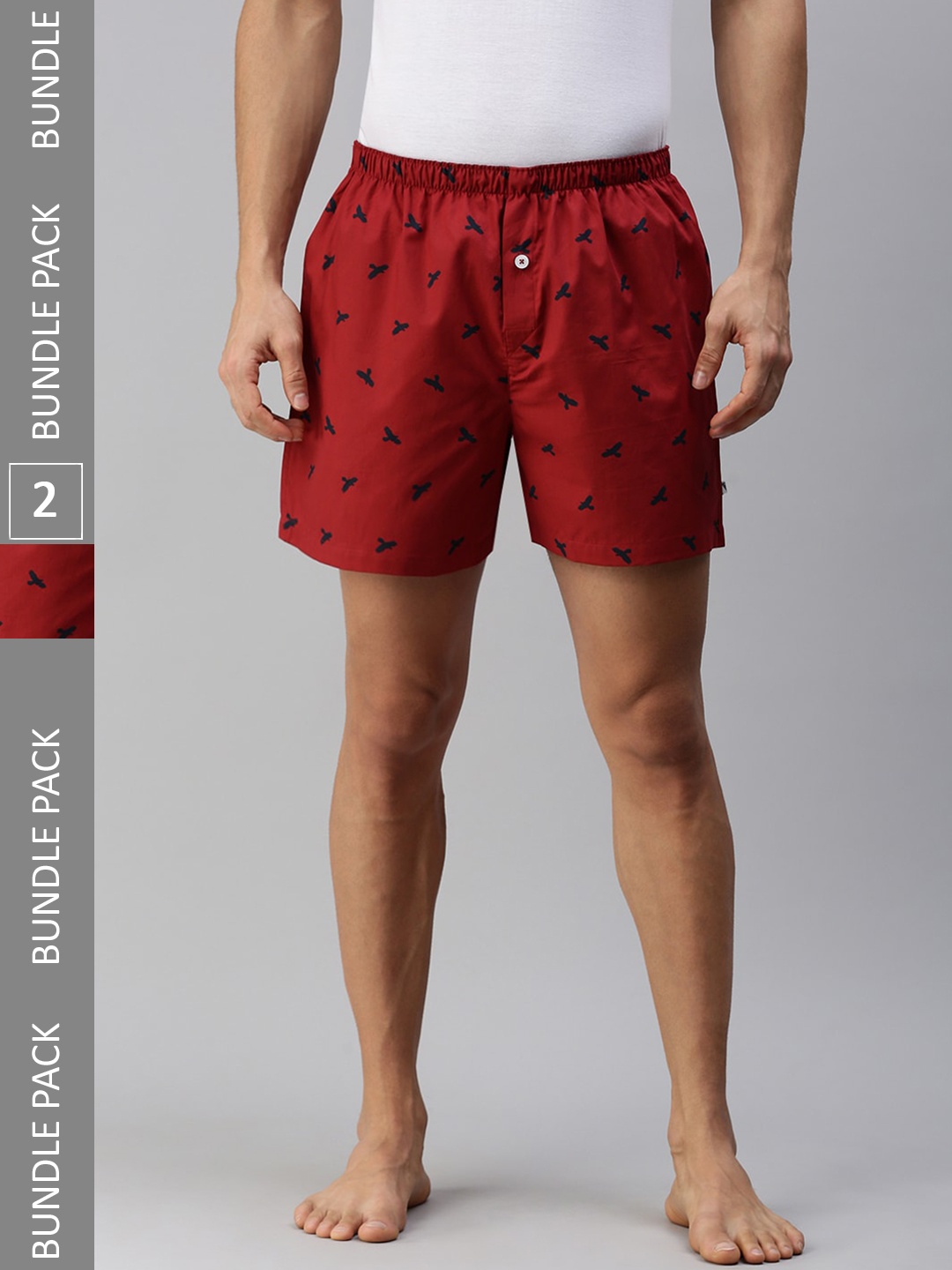 

Ramraj Men Plus Size Pack Of 2 Printed Cotton Boxers, Red