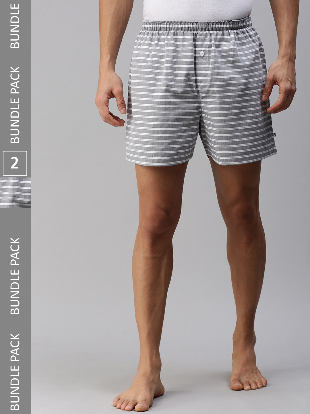 

Ramraj Men Pack Of 2 Striped Cotton Boxers, Grey