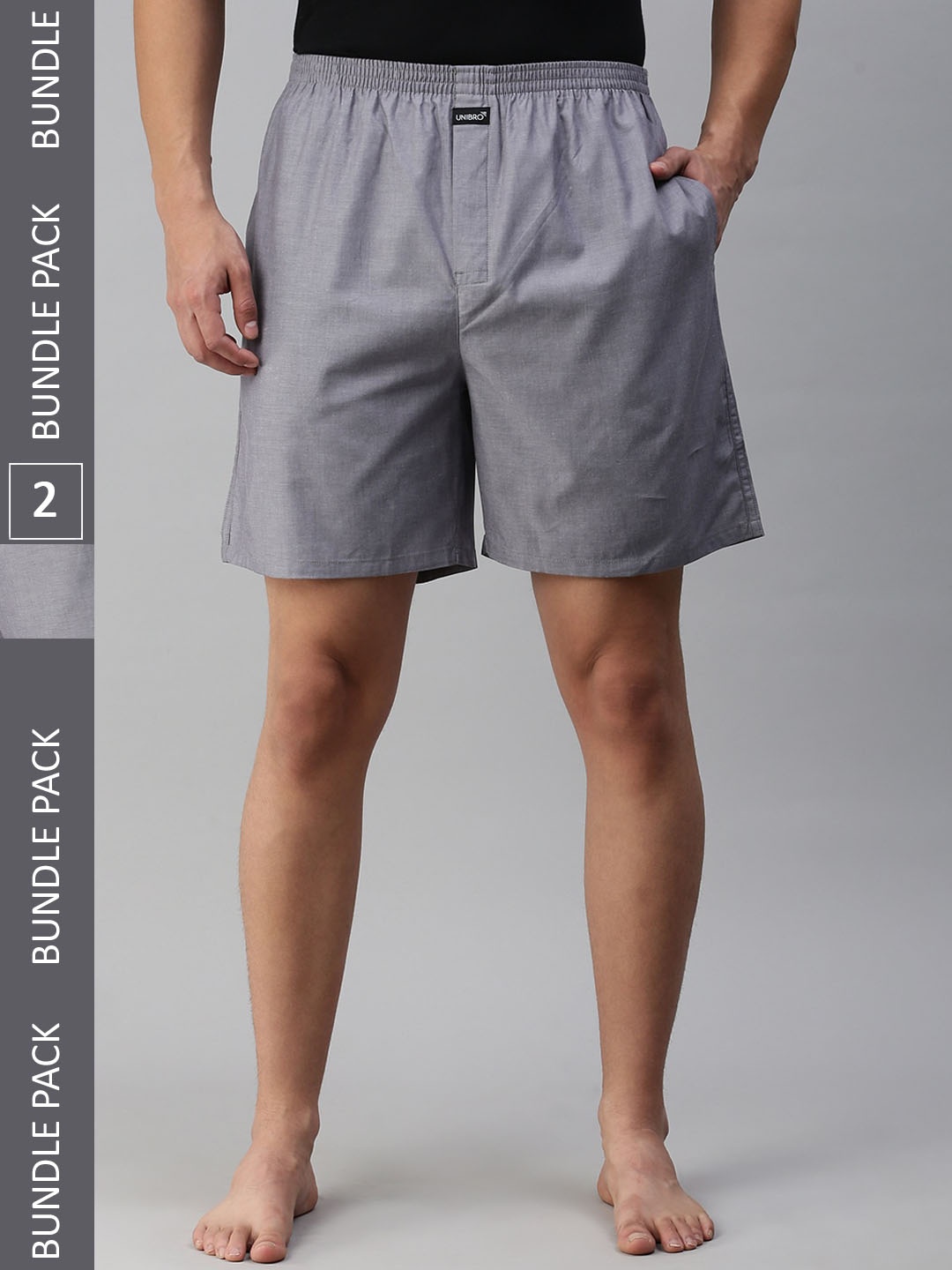 

Ramraj Men Pack Of 2 Pure Cotton Boxers, Grey