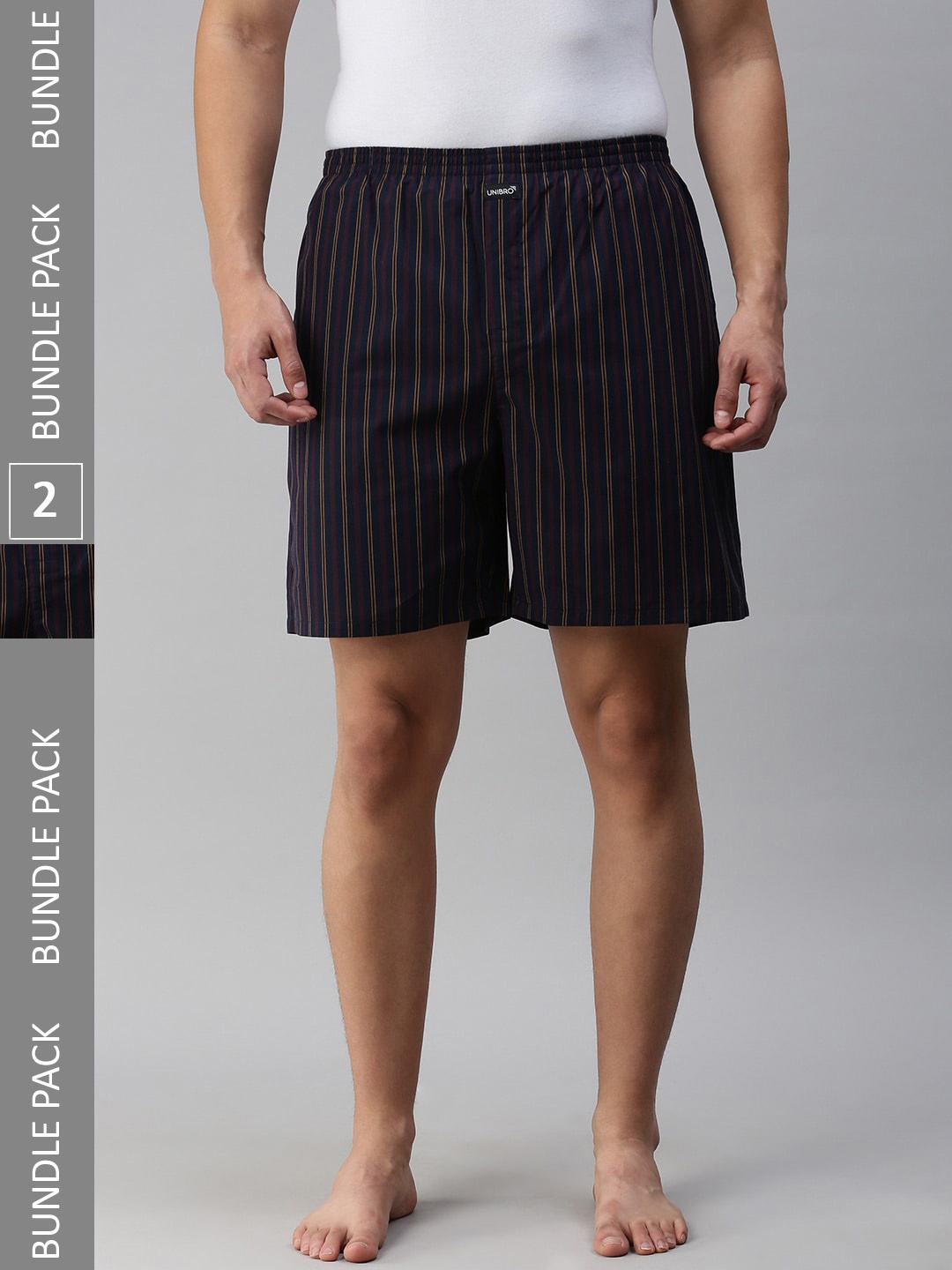 

Ramraj Men Plus Size Pack Of 2 Striped Cotton Boxers, Navy blue
