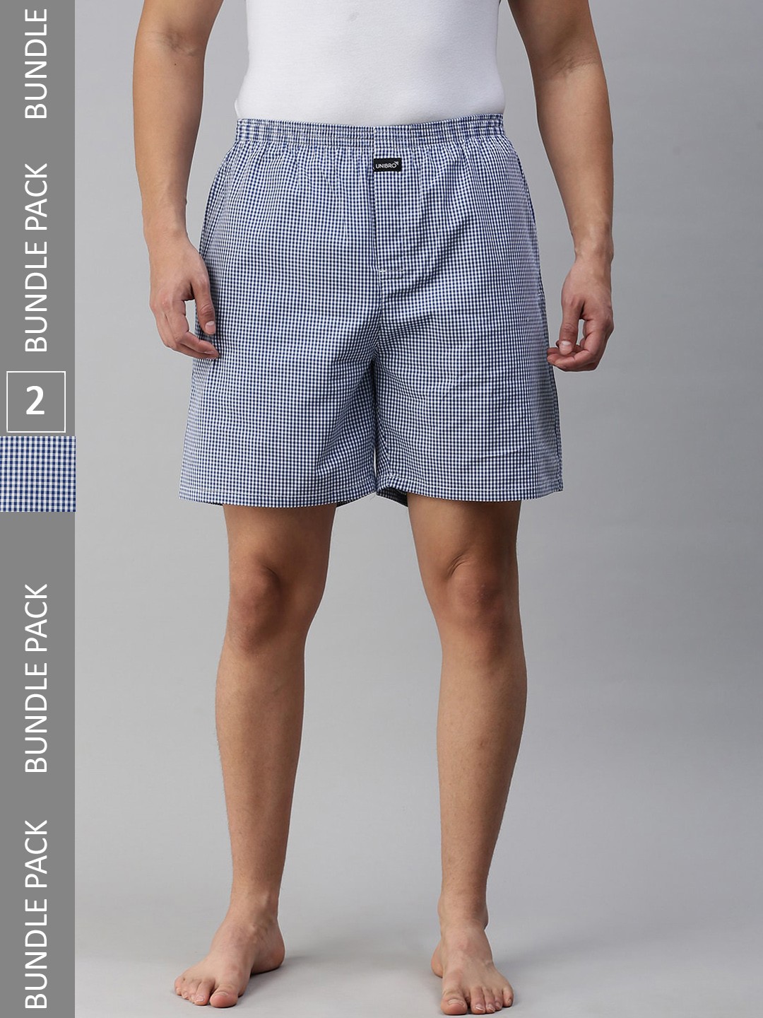 

Ramraj Men Pack Of 2 Pure Cotton Checked Boxers, Blue