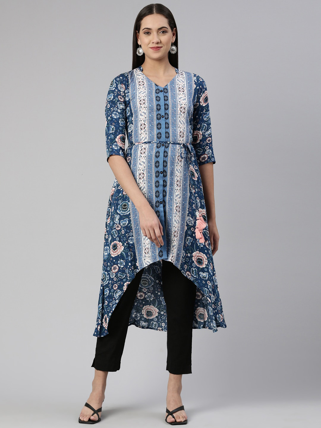 

Neerus Women Ethnic Motifs Printed Cotton Kurta, Blue