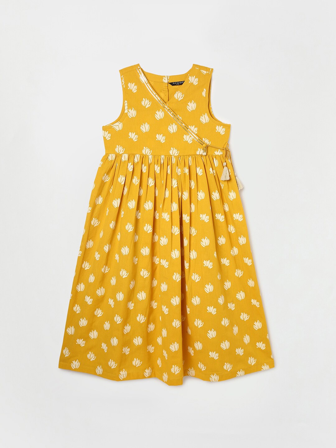 

Melange by Lifestyle Girls Floral Printed Cotton Flax A-line Dress, Yellow