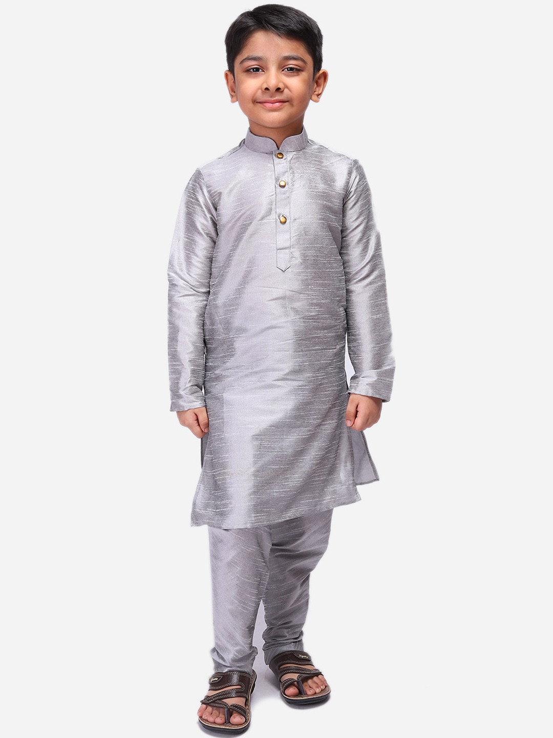 

NAMASKAR Boys Mandarin Collar Kurta, Grey