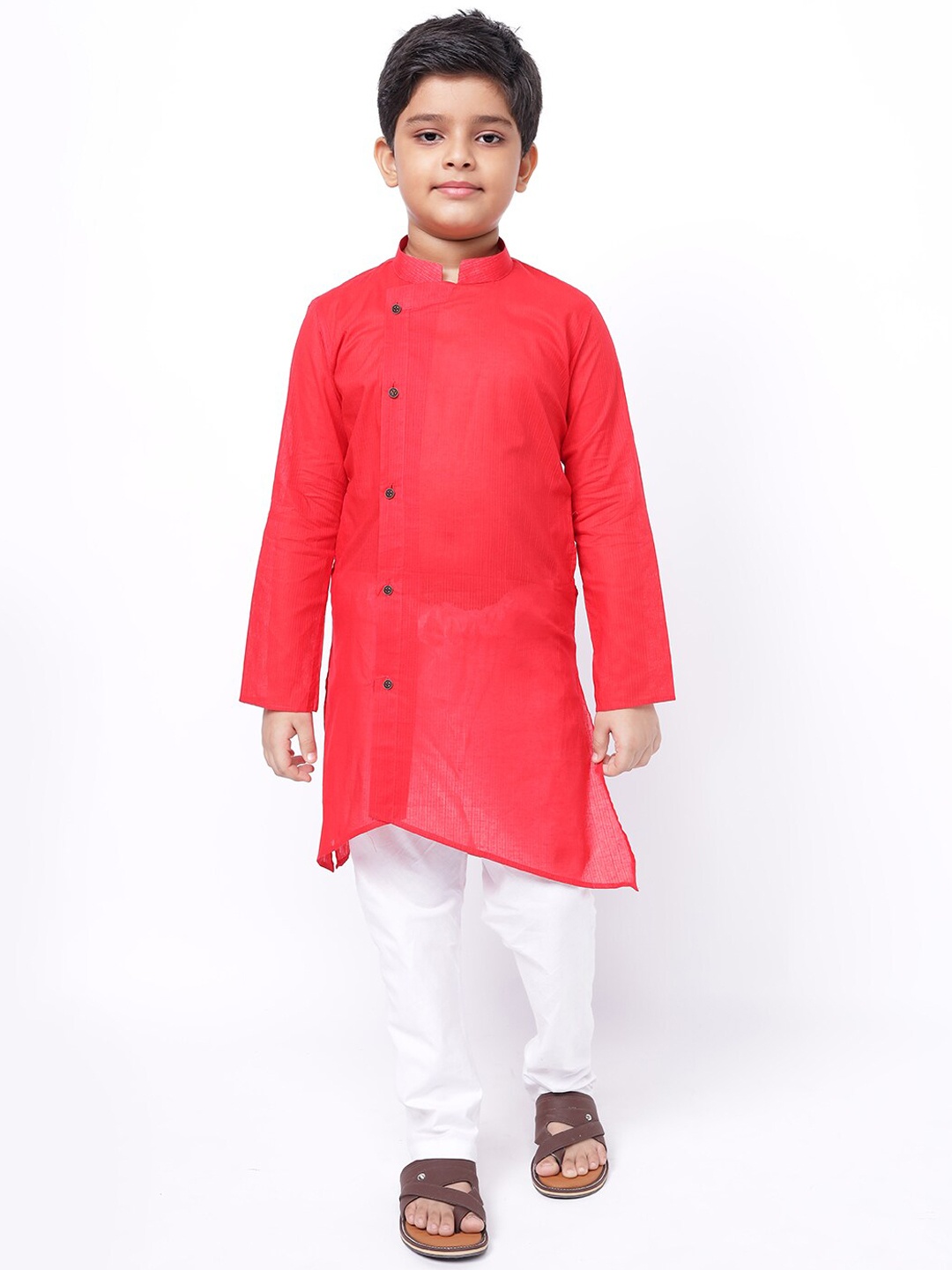 

NAMASKAR Boys Mandarin Collar Cotton Kurta, Red