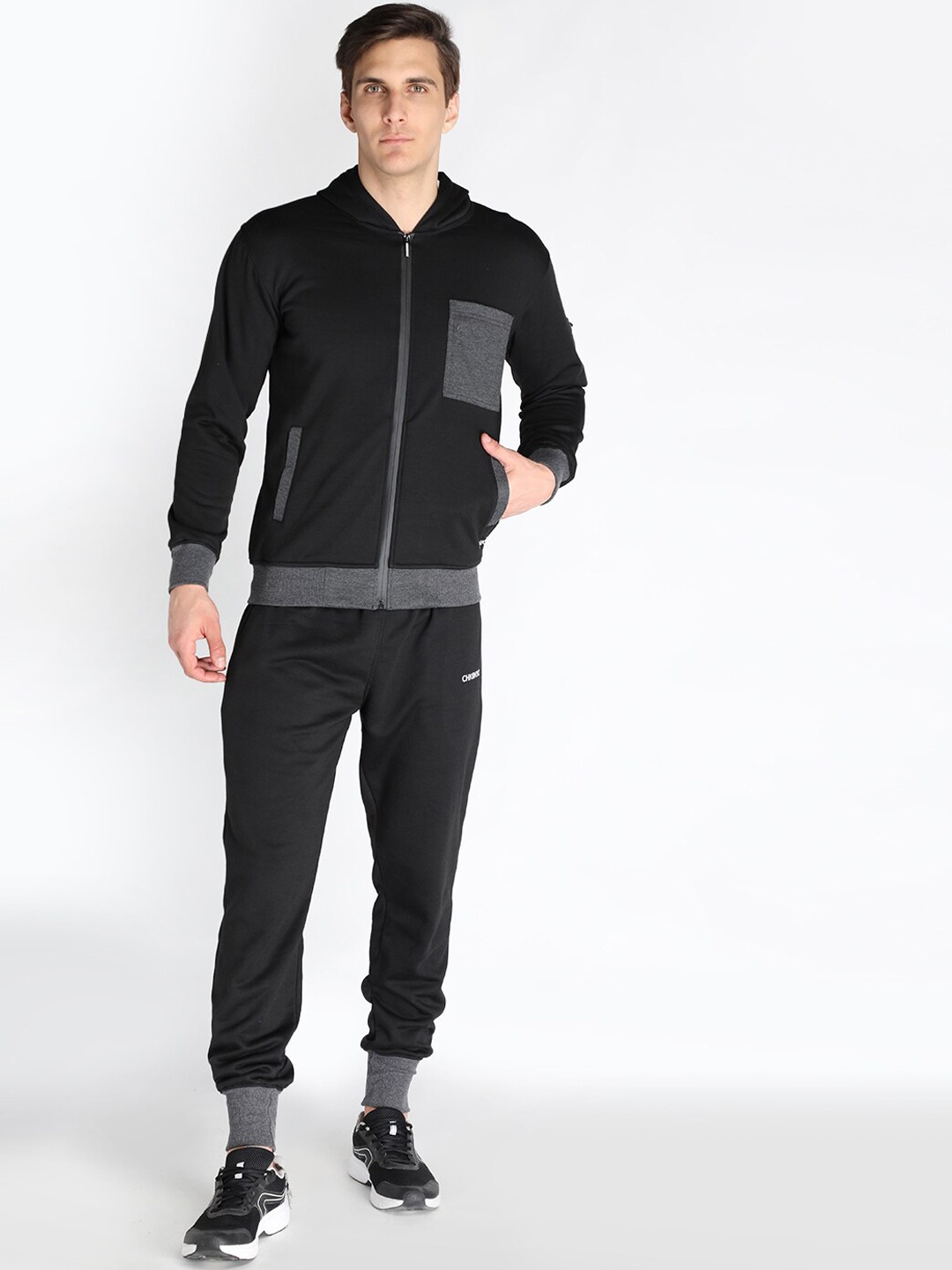 

CHKOKKO Men Hooded Fleece Tracksuit, Black