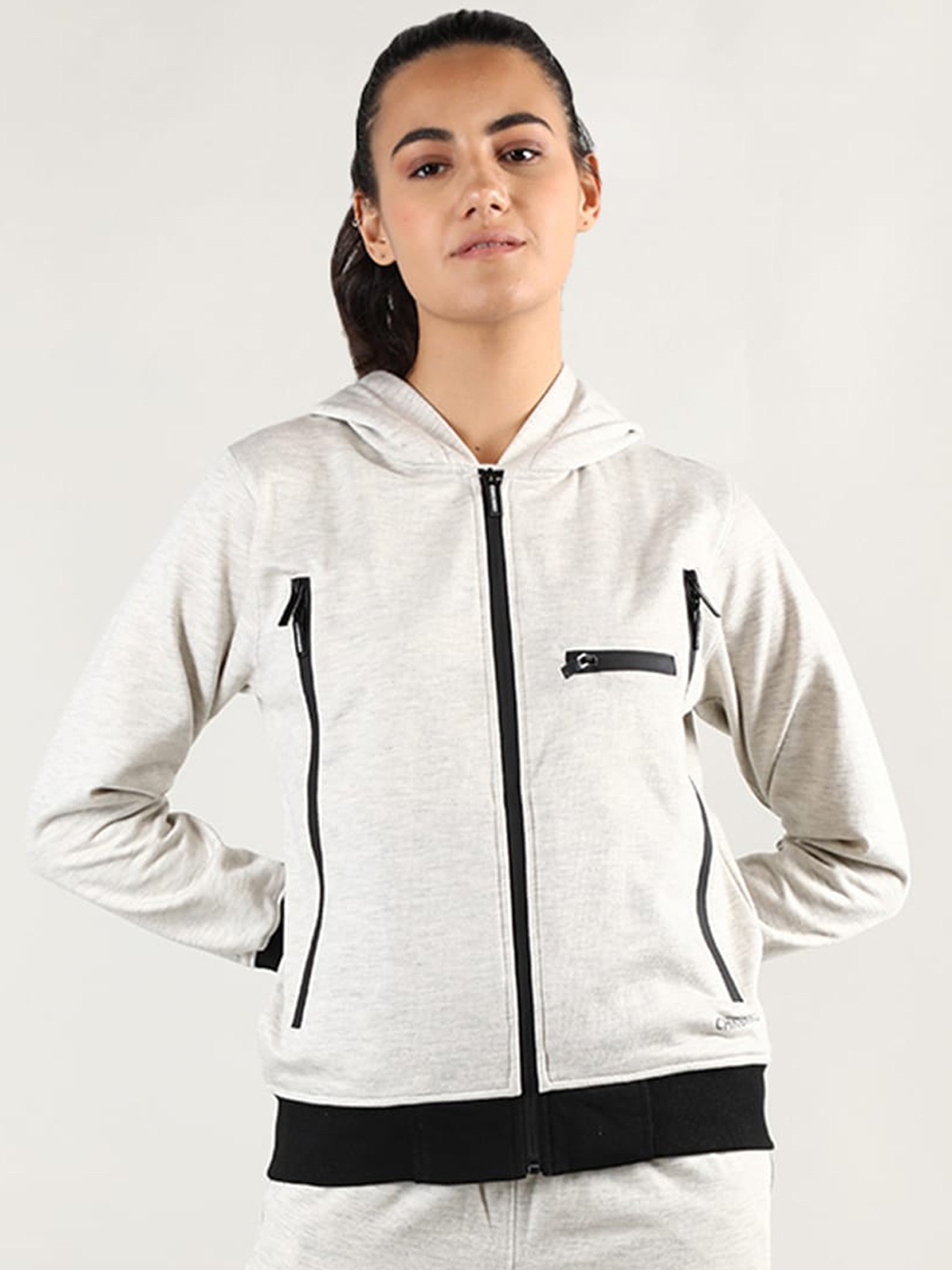 

CHKOKKO Women Hooded Fleece Long Sleeves Sporty Jacket, Grey melange