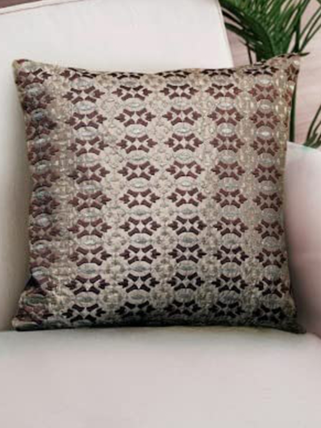 

NISRAG HOME Coffee Brown & Grey Embroidered Square Cushion Cover