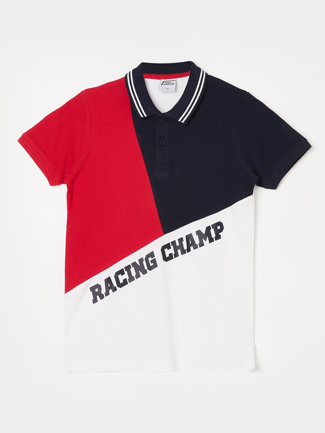 

Fame Forever by Lifestyle Boys Colourblocked Polo Collar Pure Cotton Slim Fit T-shirt, Red