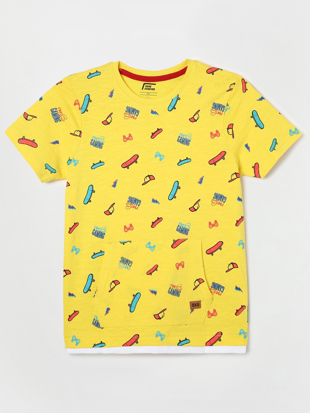 

Fame Forever by Lifestyle Boys Printed Round Neck Pure Cotton T-shirt, Yellow