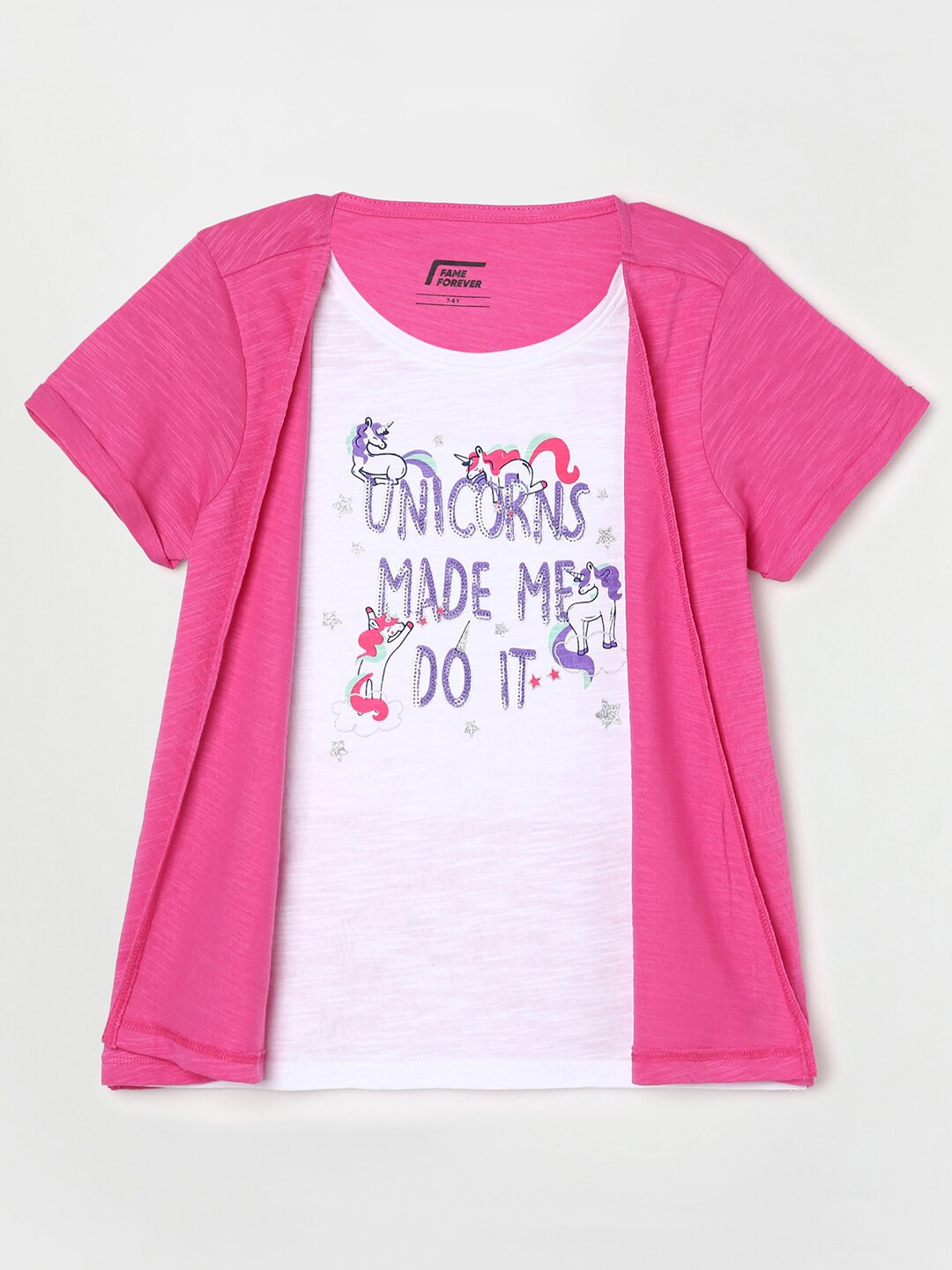

Fame Forever by Lifestyle Girls Typography Printed Embellished Detail Pure Cotton T-shirt, Pink