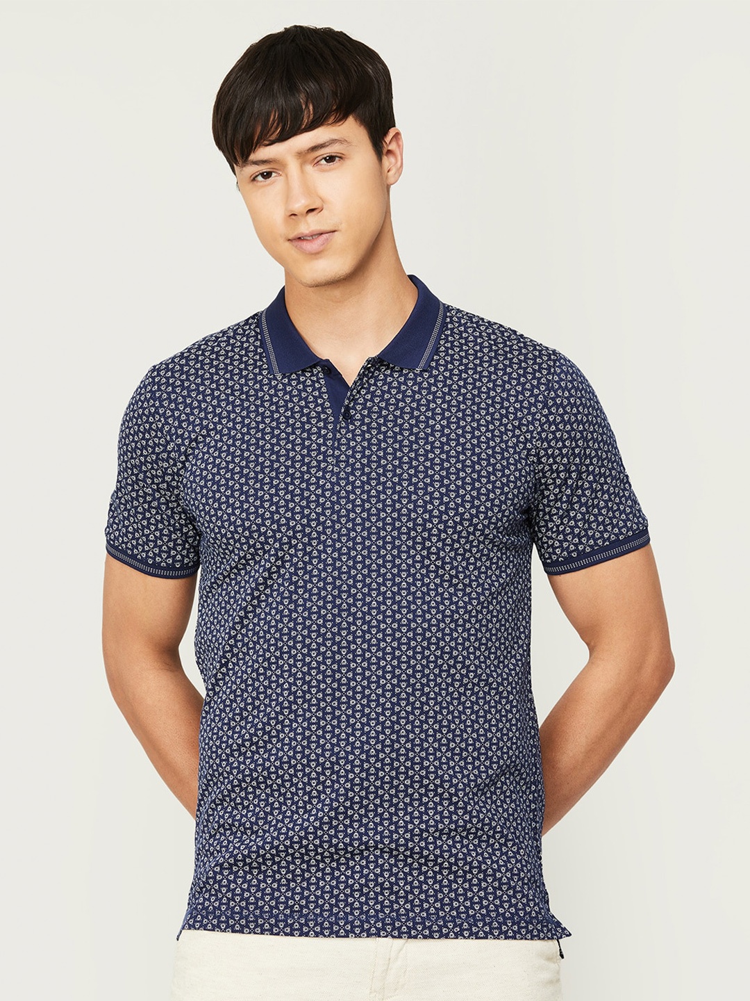 

CODE by Lifestyle Men Floral Printed Polo Collar Cotton T-shirt, Blue