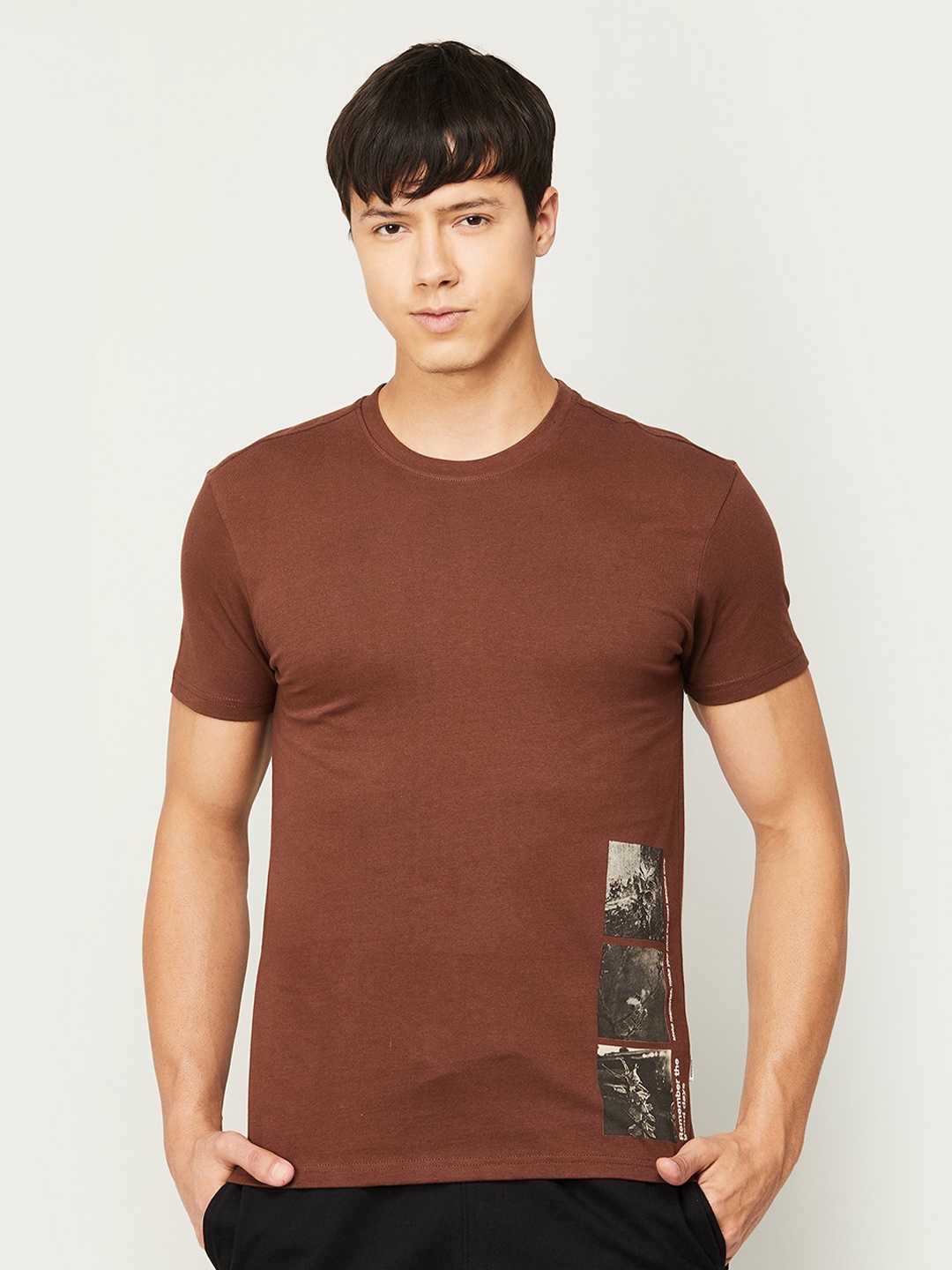 

Fame Forever by Lifestyle Men Placement Printed Cotton T-shirt, Brown