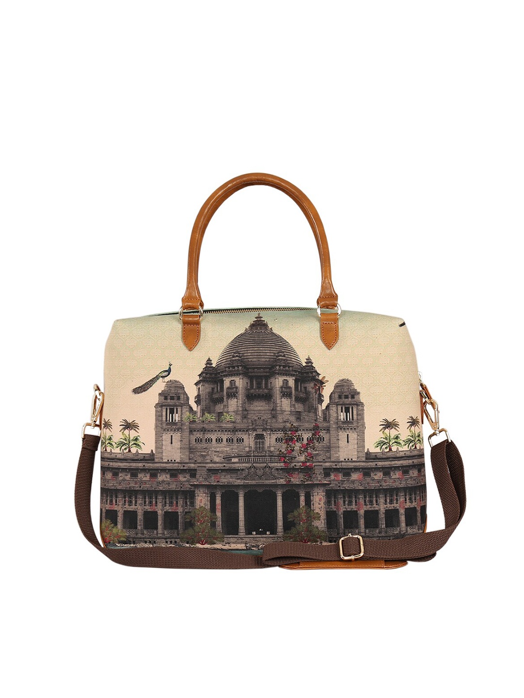 

India Circus by Krsnaa Mehta Graphic Printed Fabric Laptop Bag, Beige