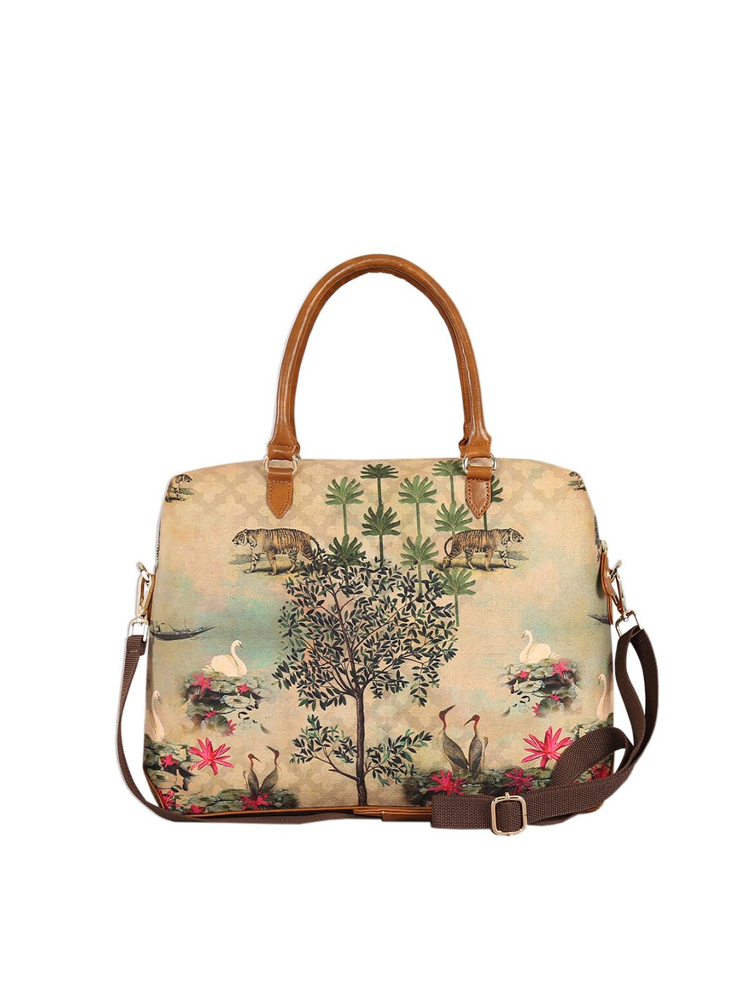 

India Circus by Krsnaa Mehta Printed Fabric Laptop Bag, Beige