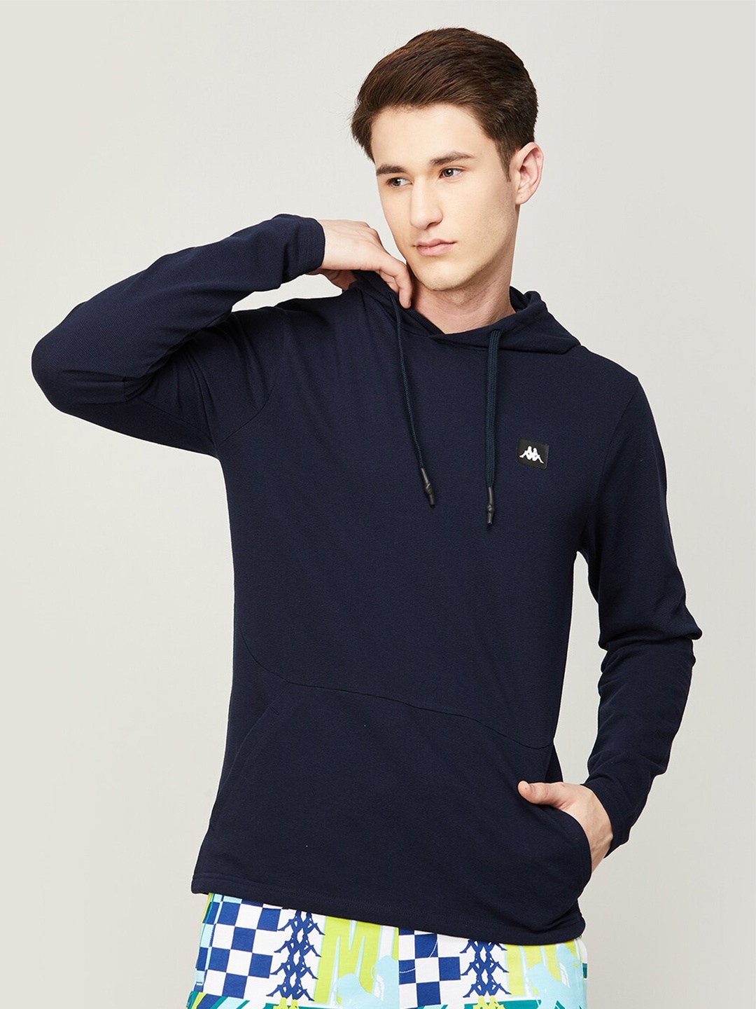 

Kappa Men Long Sleeves Hooded Cotton Slim Fit T-shirt, Navy blue