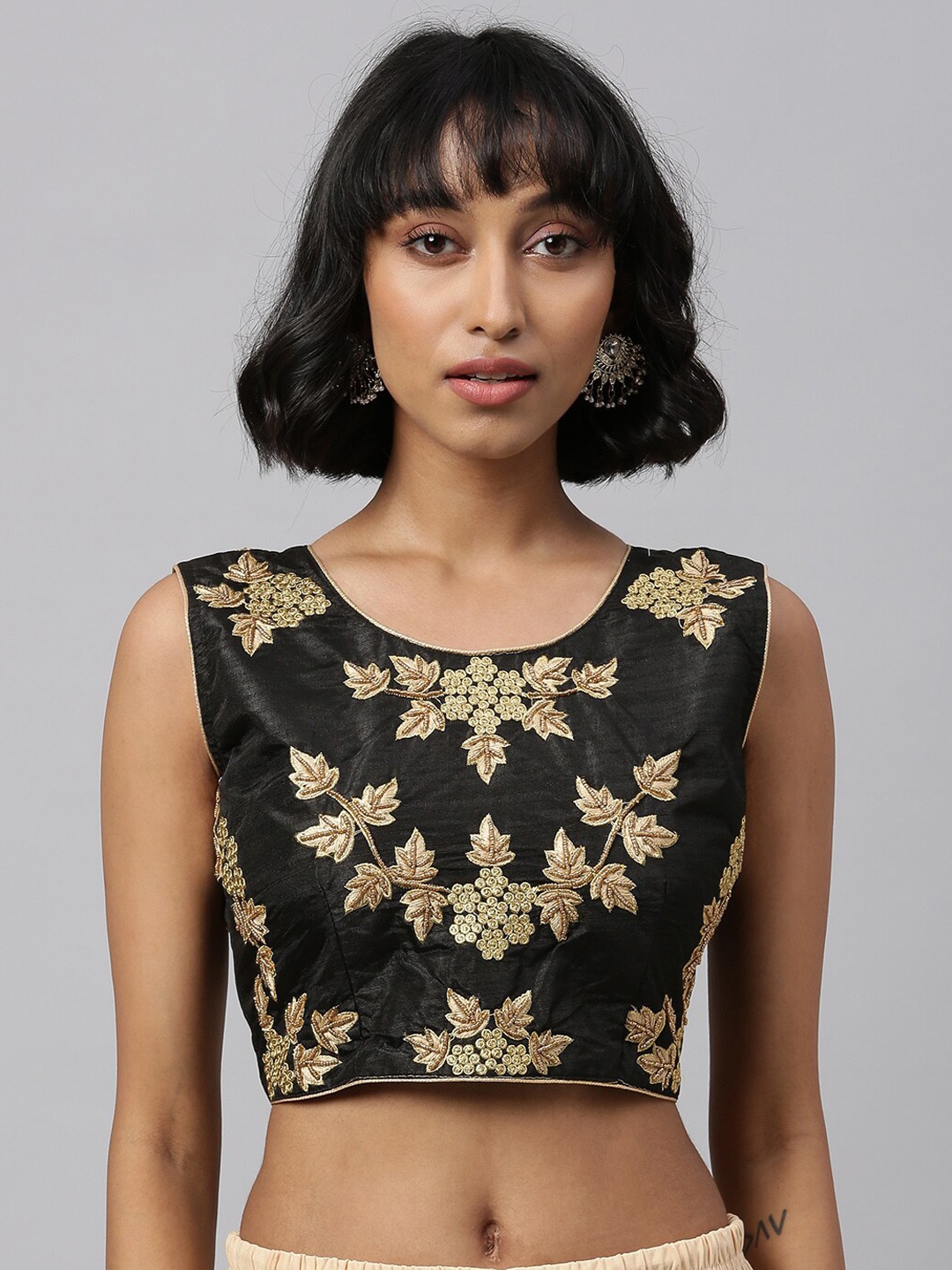 

Fab Viva Embroidered Malbari Silk Saree Blouse, Black
