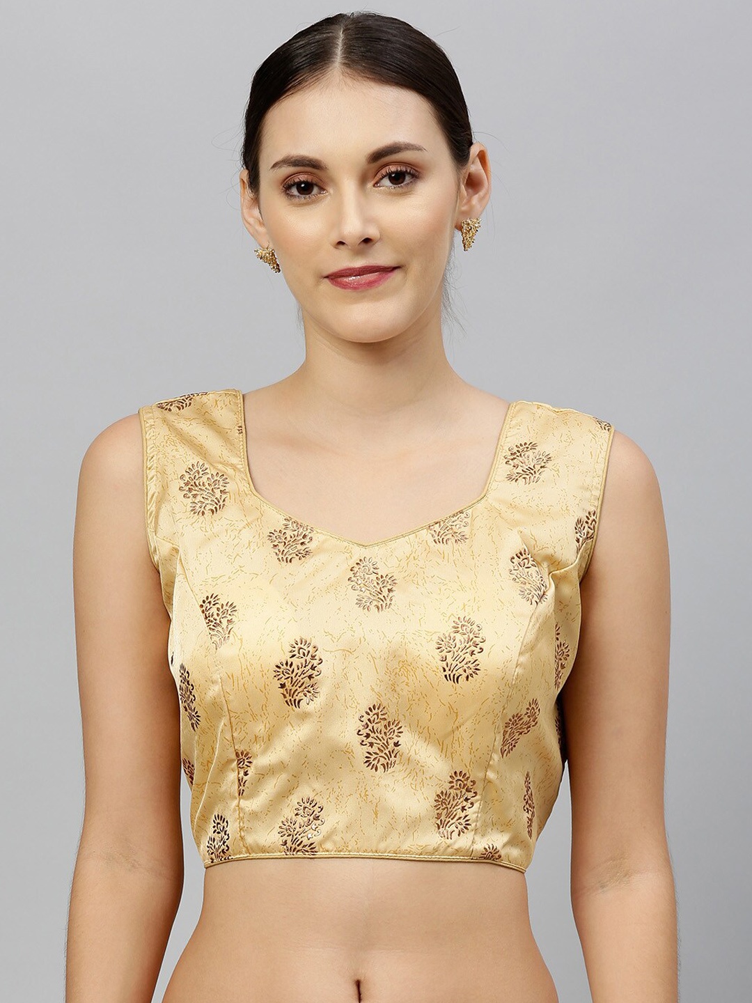 

Fab Viva Printed V-Neck Saree Blouse, Beige