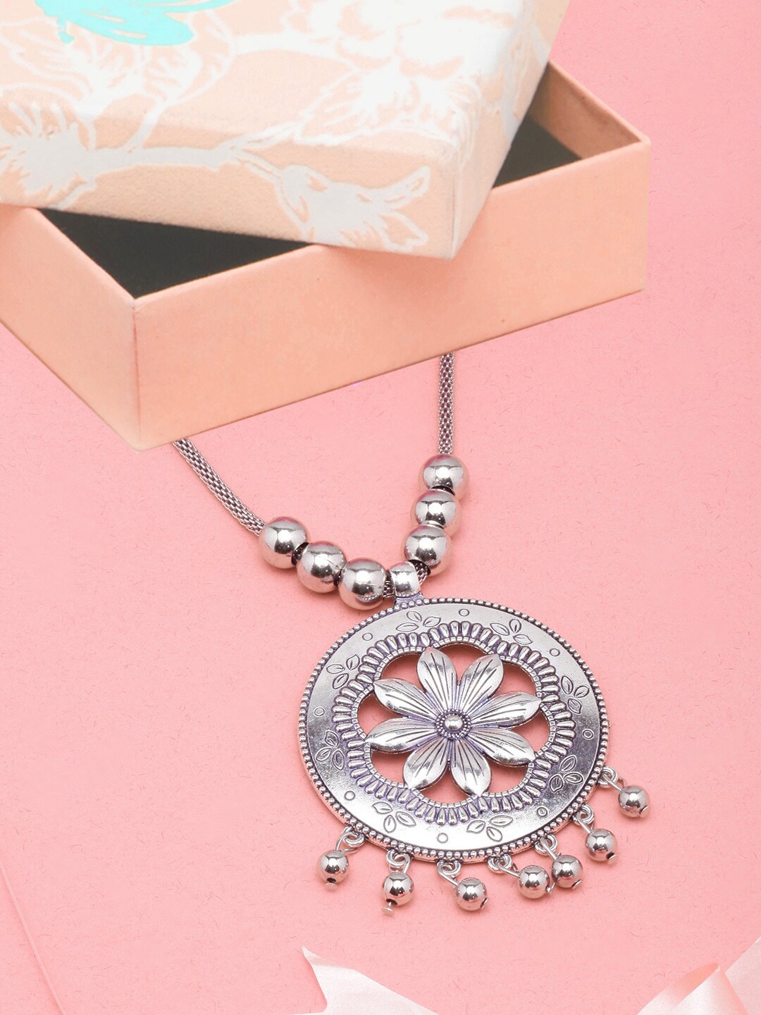 

Anouk Brass Silver-Plated Hand Painted Circular Necklace