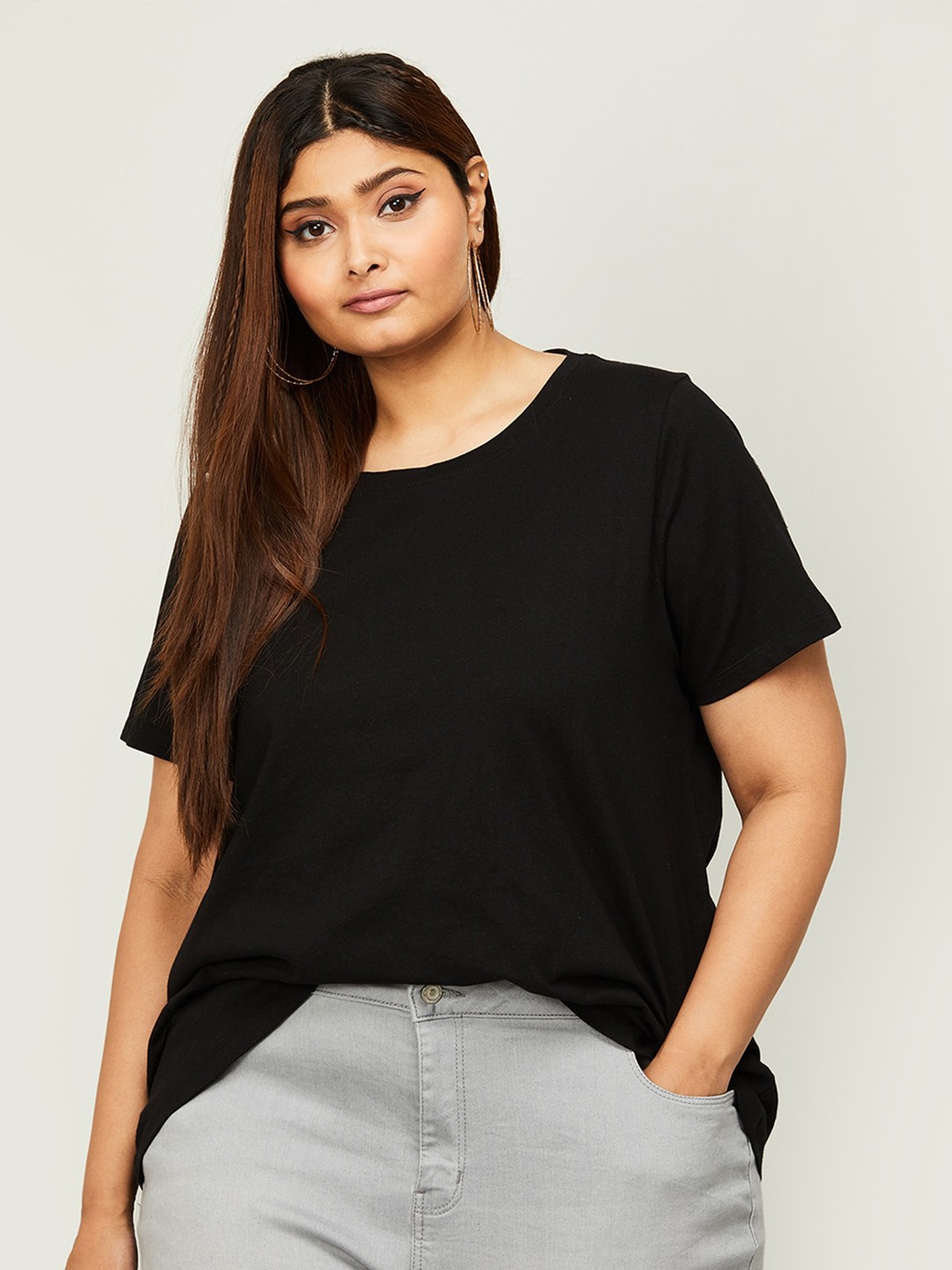 

Nexus by Lifestyle Plus Size Women Pure Cotton T-shirt, Black