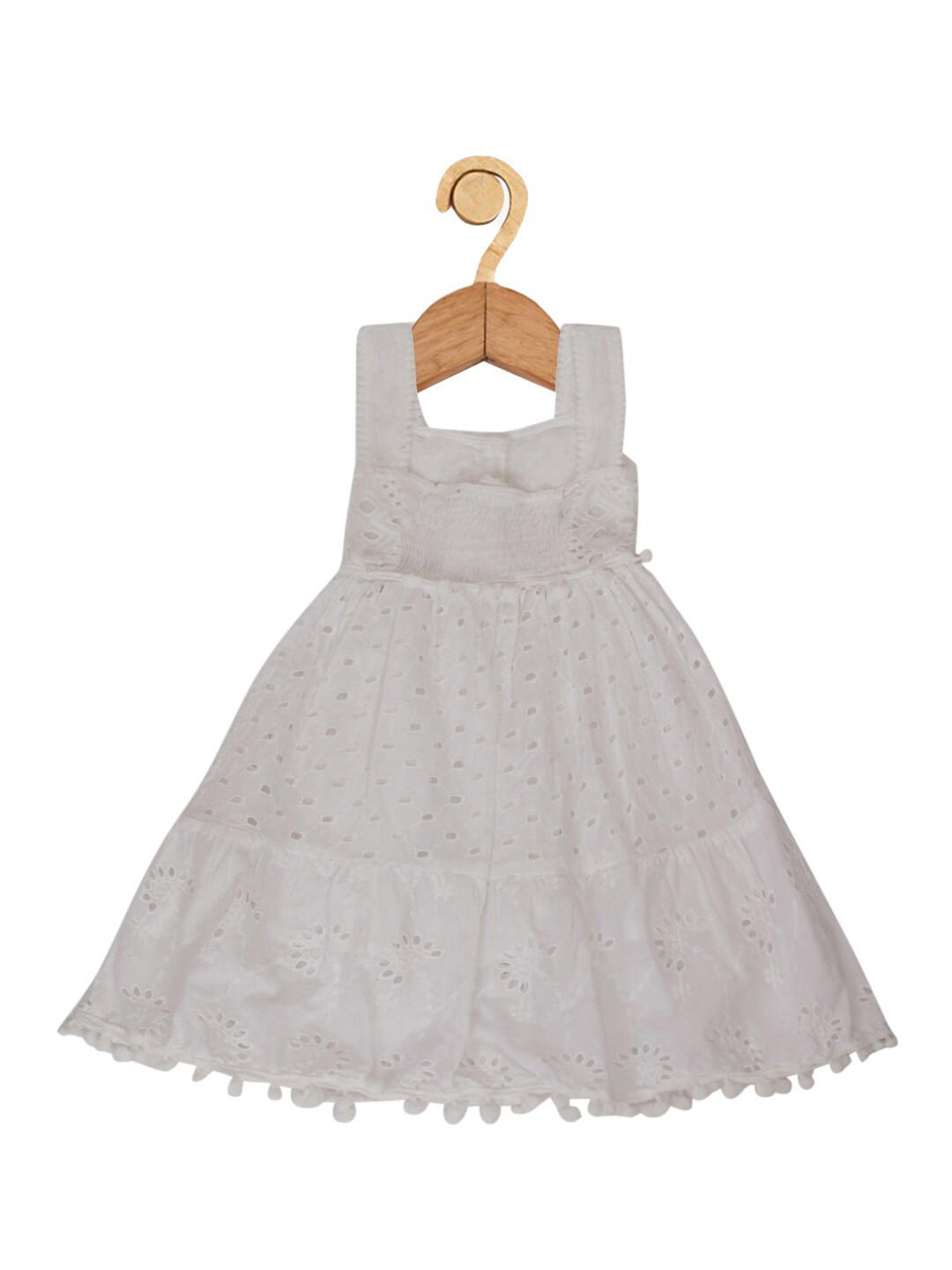 

Creative Kids Schiffli Smocked Fit And Flare Cotton Dress, White