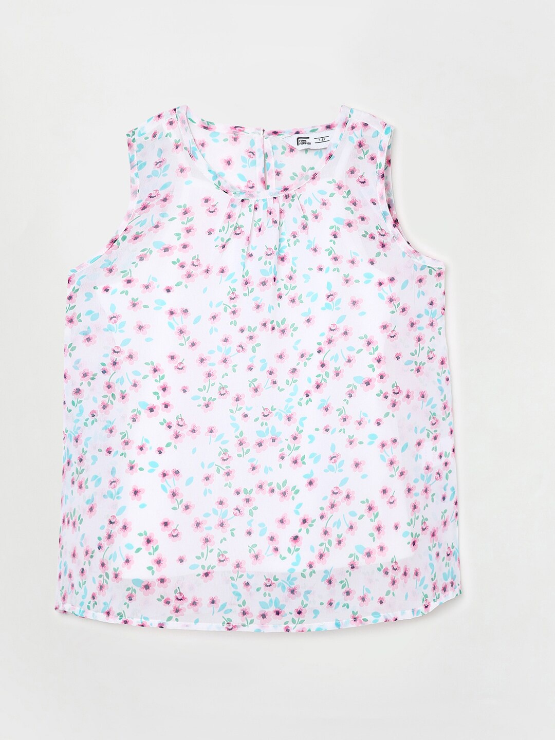

Fame Forever by Lifestyle Floral Print Round Neck Sleeveless Top, White