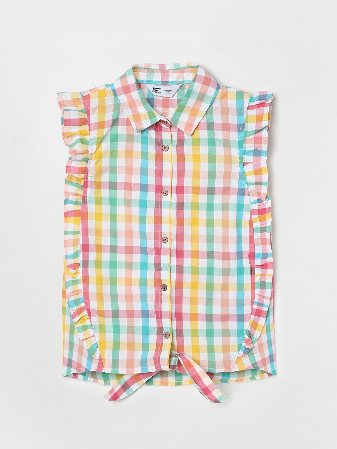 

Fame Forever by Lifestyle Checked Ruffles Shirt Style Pure Cotton Top, Pink