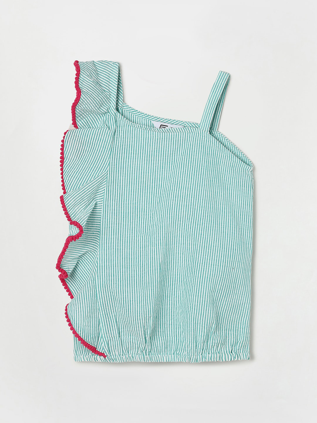 

Fame Forever by Lifestyle Striped Ruffles Pure Cotton Top, Green