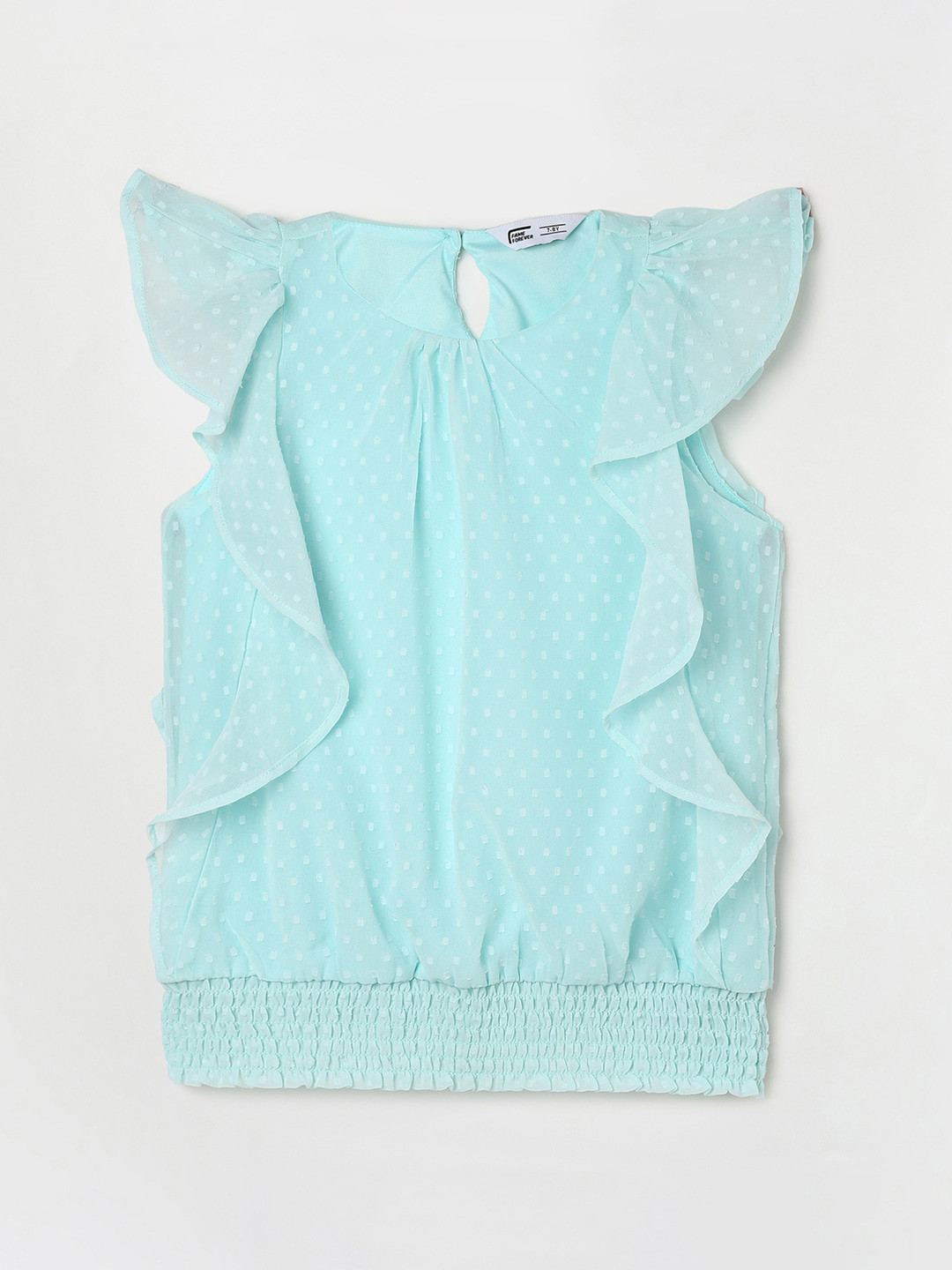

Fame Forever by Lifestyle Girls Self Design Ruffled Blouson Top, Green