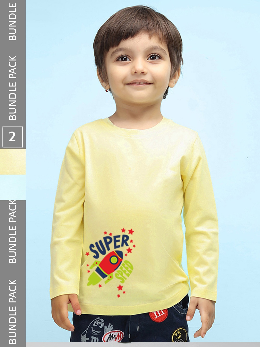

NUSYL Kids Yellow & Blue 2 Printed T-shirt