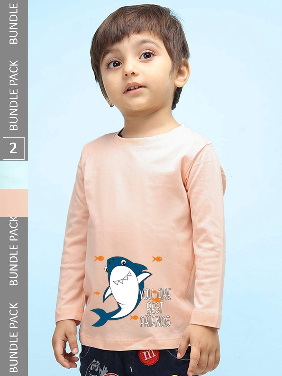 

NUSYL Kids Peach-Coloured & Blue 2 Printed T-shirt