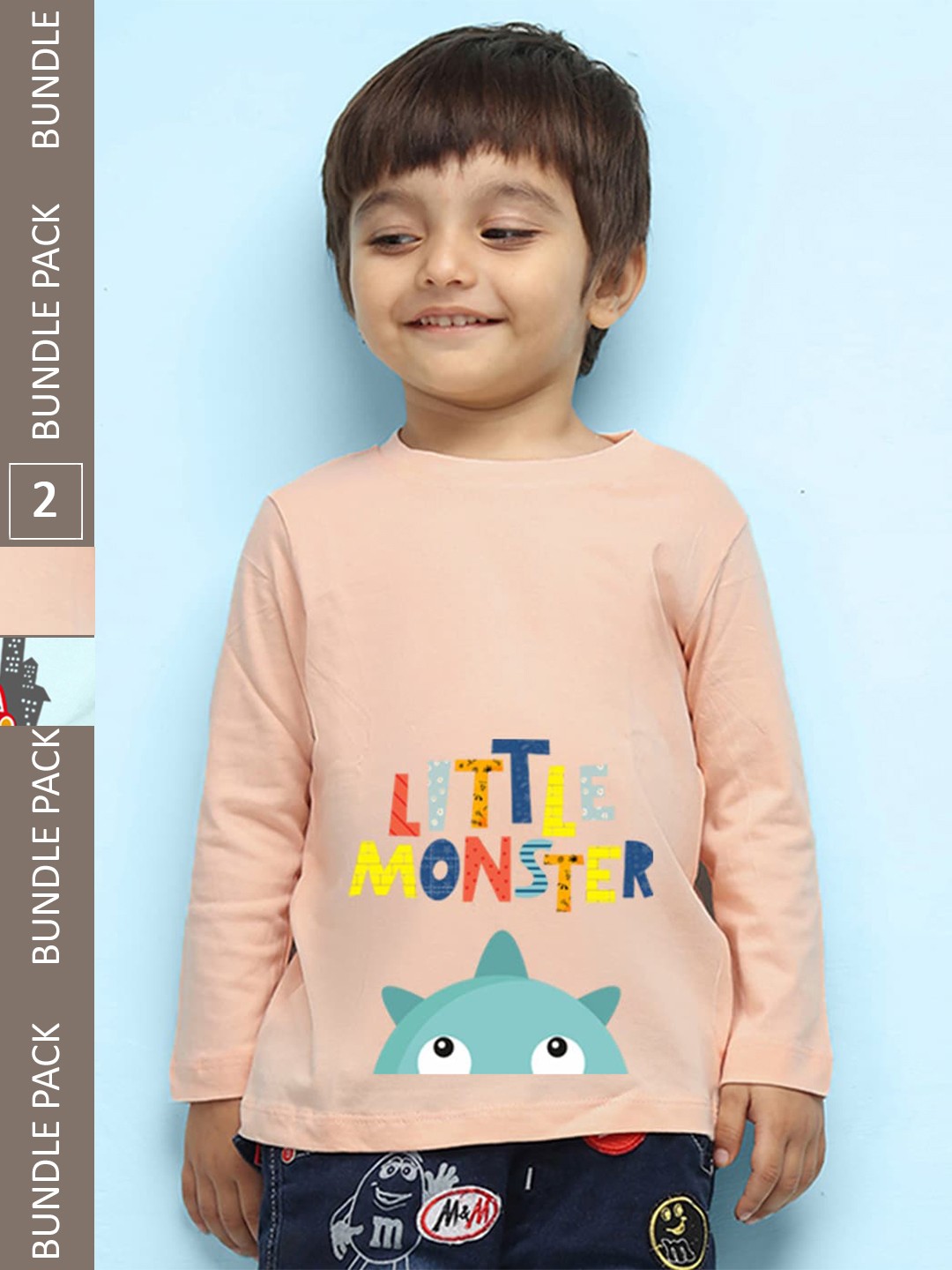 

NUSYL Kids Pack of 2 Typography Printed Round Neck Cotton T-shirt, Peach