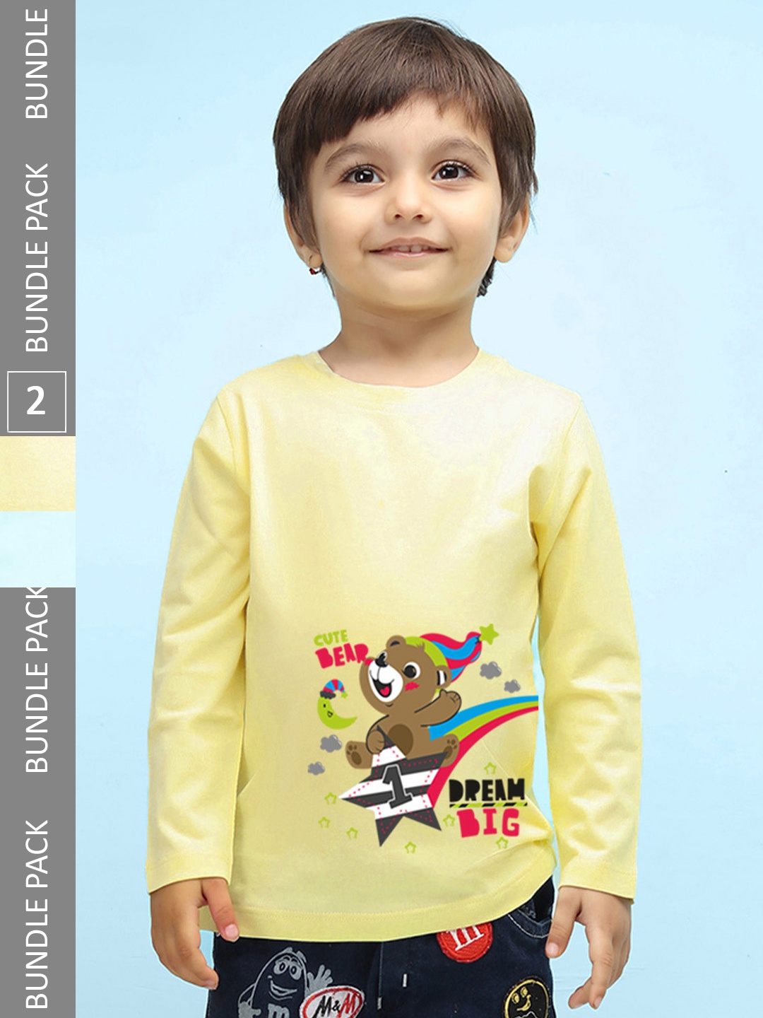 

NUSYL Boys Pack Of 2 Printed Pure Cotton T-shirts, Yellow