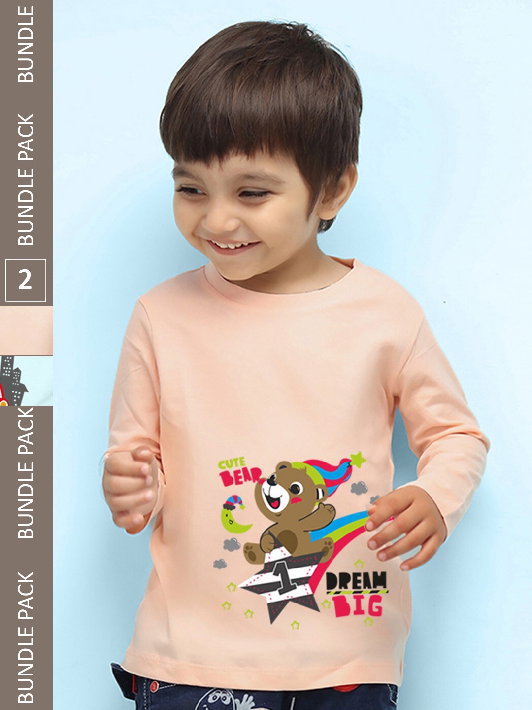 

NUSYL Infant Kids Pack Of 2 Long Sleeve Pure Cotton T-shirt, Peach