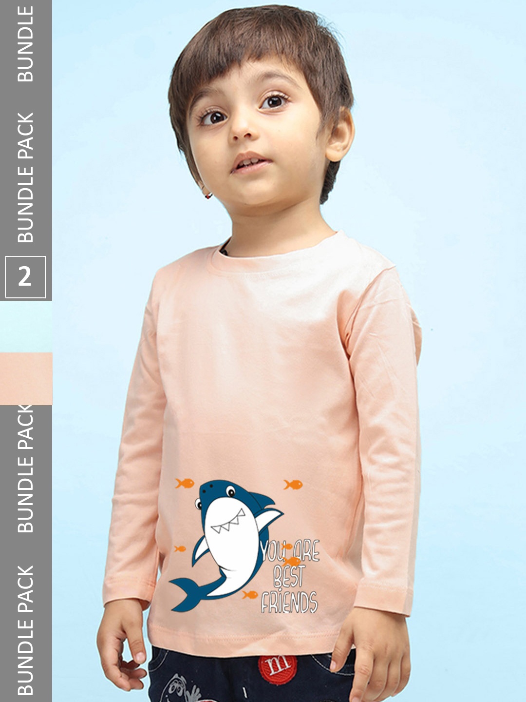 

NUSYL Kids Peach-Coloured & Blue 2 Printed T-shirt