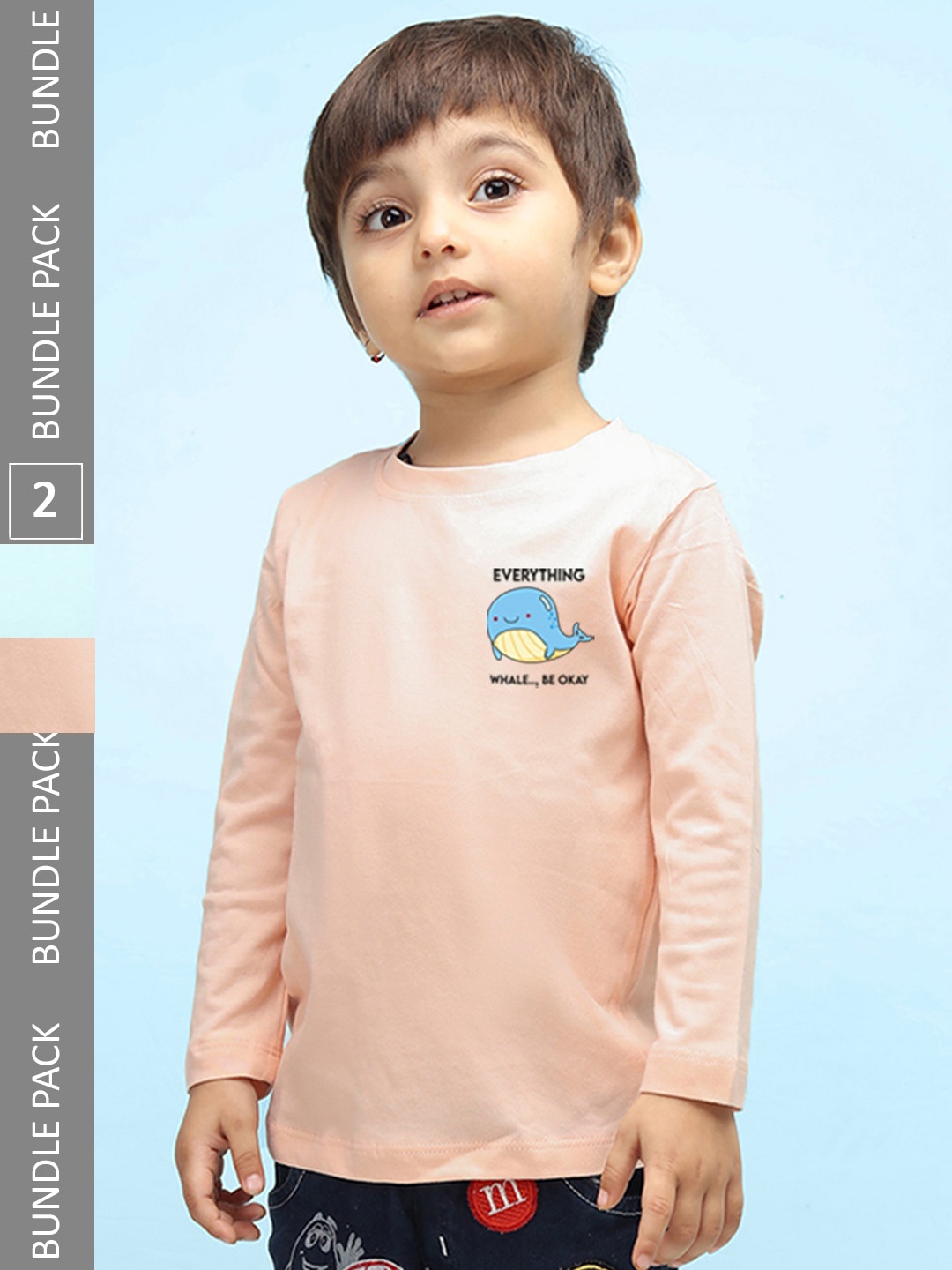 

NUSYL Kids Peach-Coloured & Blue 2 Printed T-shirt