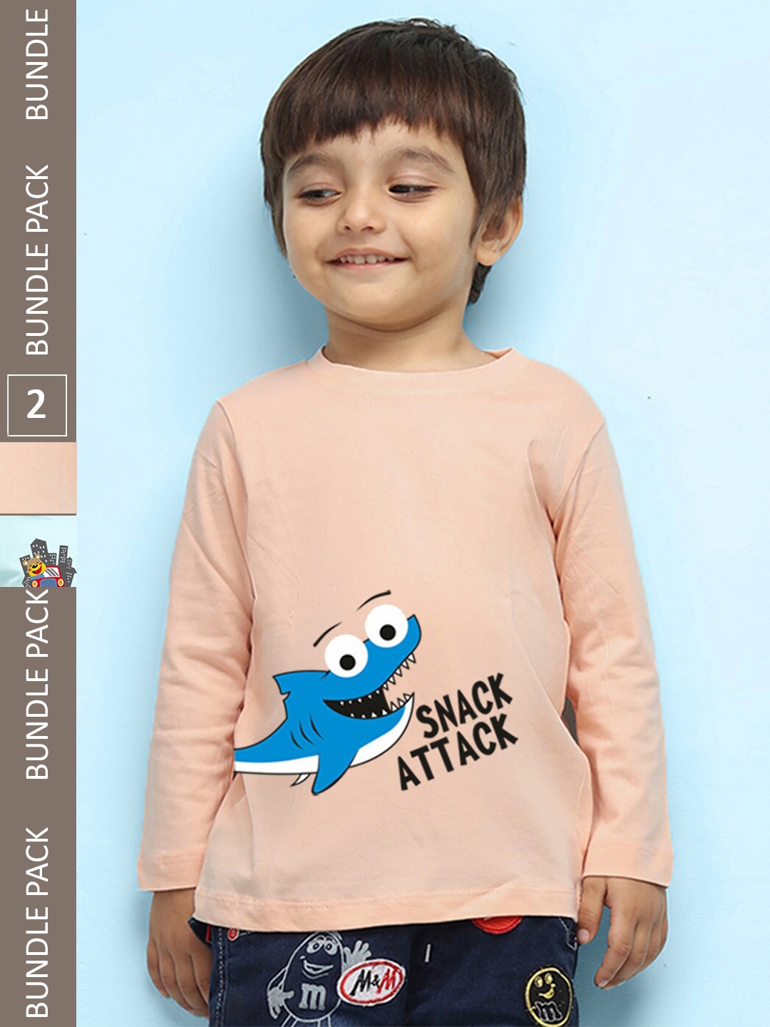 

NUSYL Kids Pack of 2 Typography Printed Round Neck Cotton T-shirt, Peach