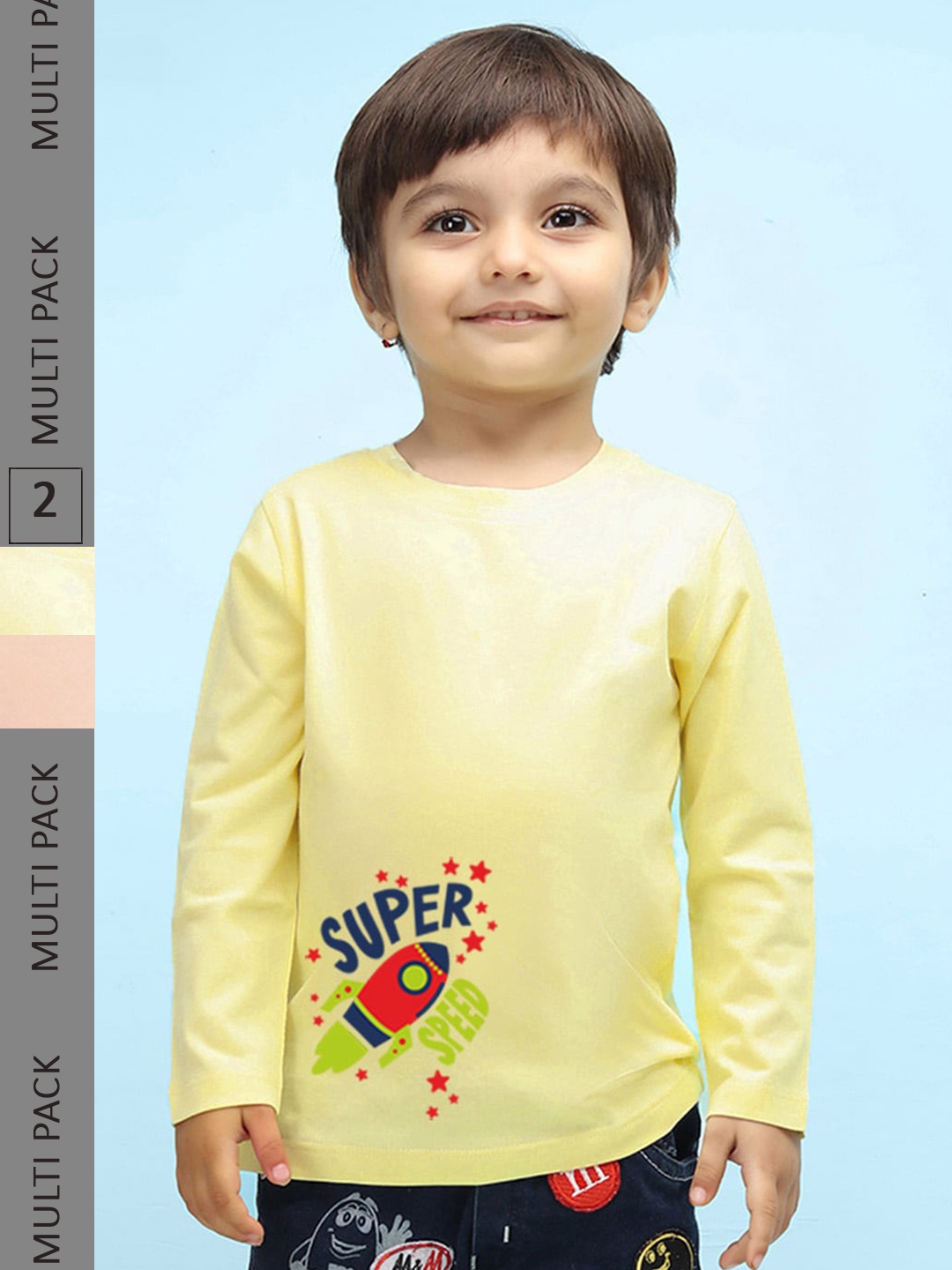 

NUSYL Kids Pack of 2 Typography Printed Round Neck Cotton T-shirt, Yellow