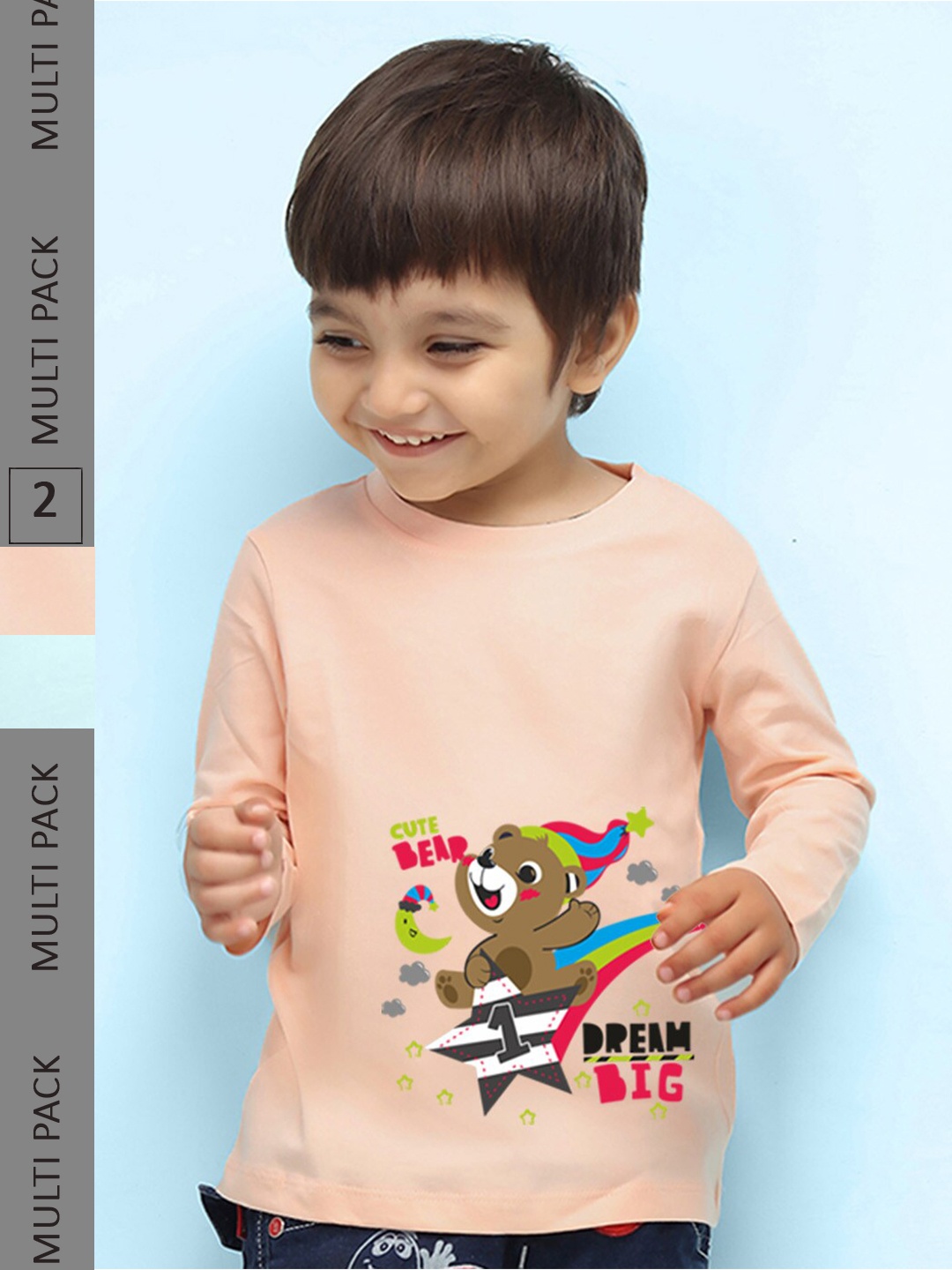 

NUSYL Infant Pack Of 2 Graphic Printed Round Neck Cotton T-shirts, Peach