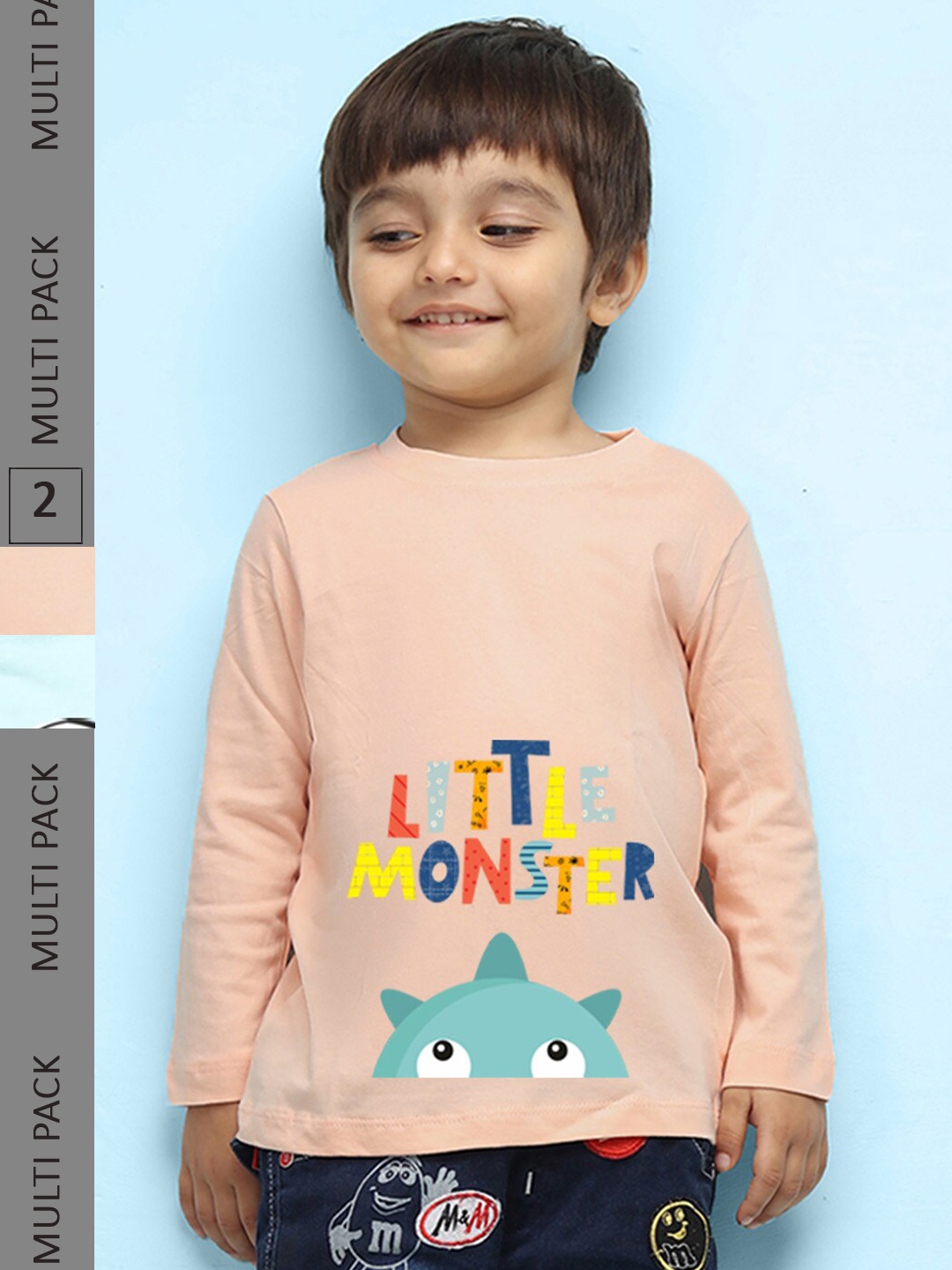 

NUSYL Kids Pack Of 2 Printed Pure Cotton T-shirt, Peach