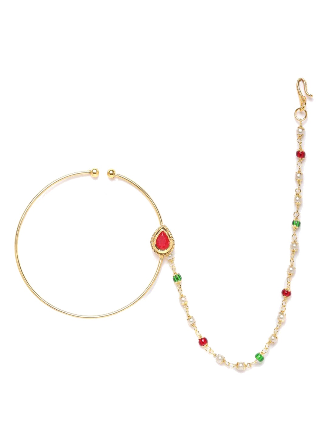 

JEWELS GEHNA Gold-Plated CZ Studded Chained Nose Ring