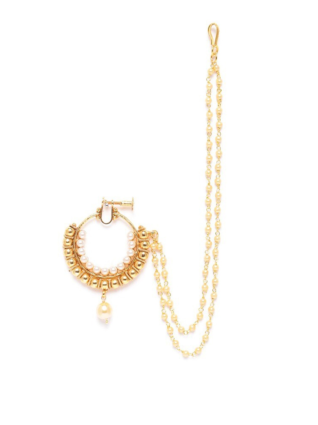 

JEWELS GEHNA Gold-Plated Beaded Nose Ring With Chain, Off white