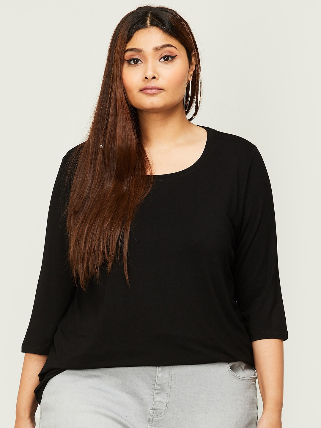 

Nexus by Lifestyle Three Quarter Sleeves Round Neck Top, Black