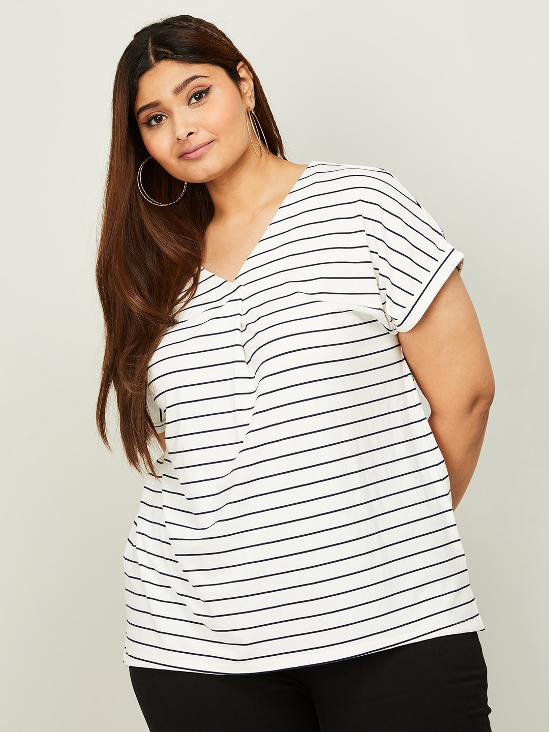 

Nexus by Lifestyle V-Neck Striped Wrap Top, White