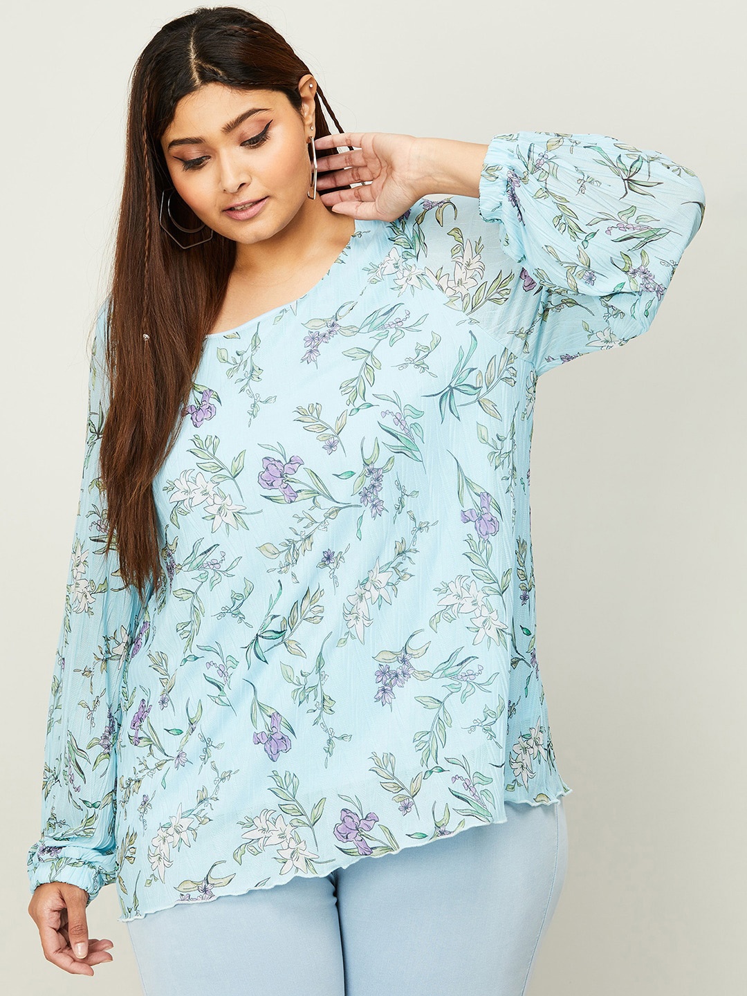 

Nexus by Lifestyle Puff Sleeves Floral Print Top, Blue